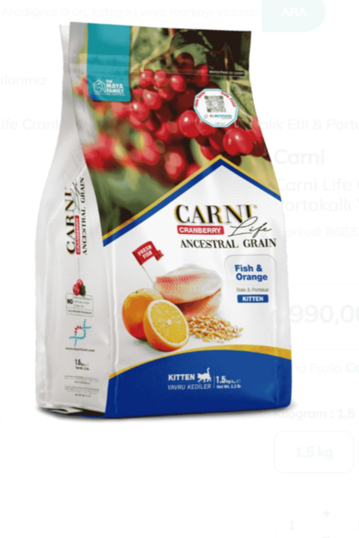 CARNİ VET Carni Life Cranberry Ancestral Grain Kitten Balık Etli & Portakallı Yavru Kedi Maması 1.5 kg