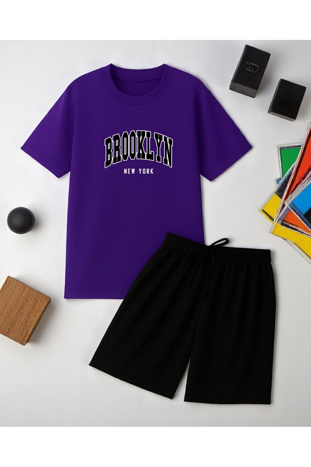 uyguntarz Unisex Brooklyn Baskılı Tasarım Şort Takım