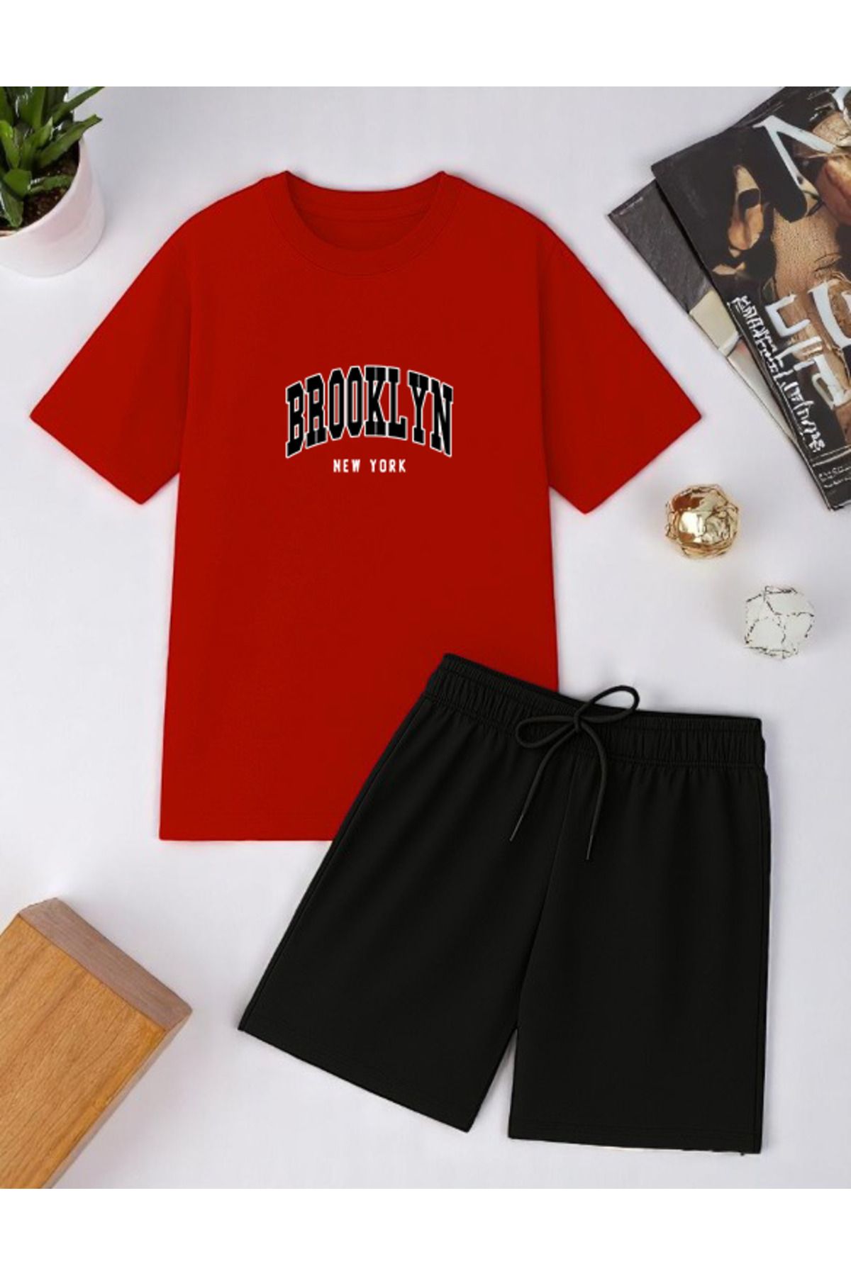 uyguntarz Unisex Brooklyn Baskılı Tasarım Şort Takım