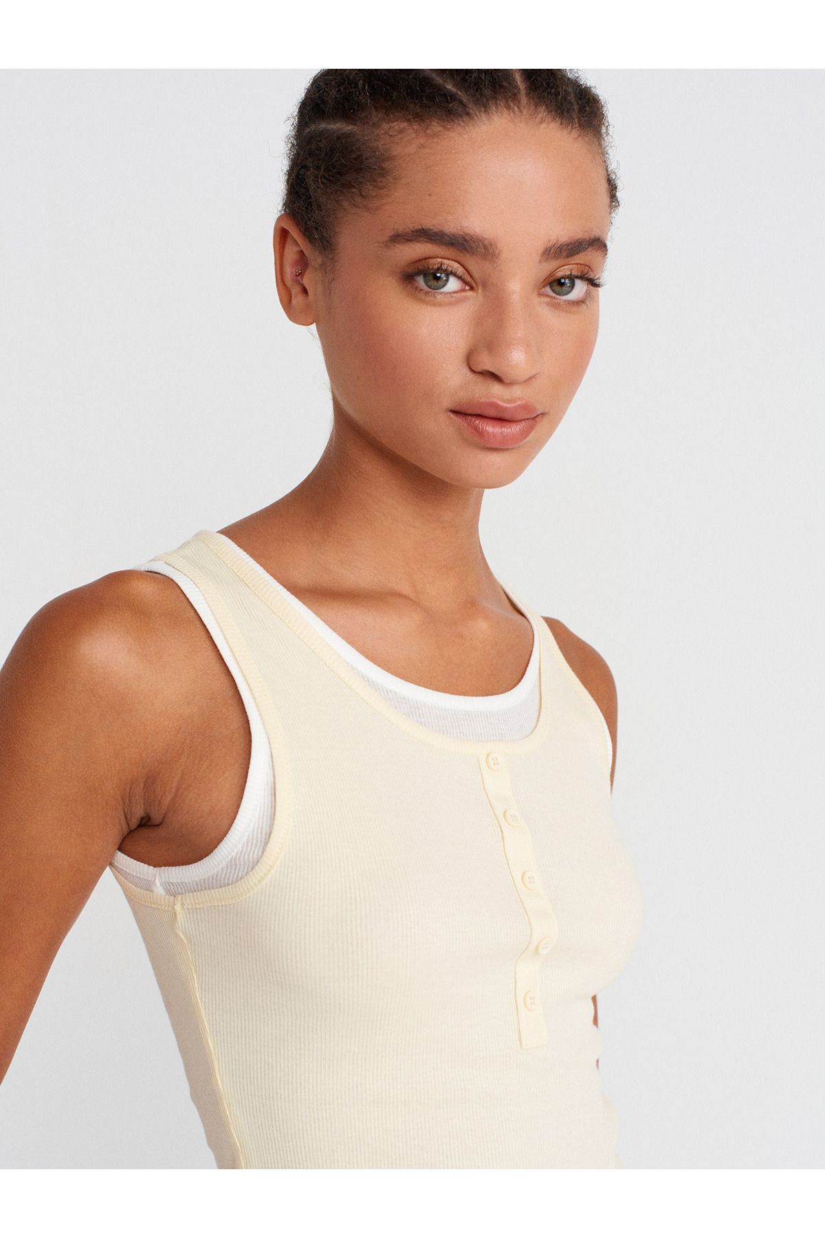 Dilvin-21102 Double Layer Button Top-Light Yellow 3