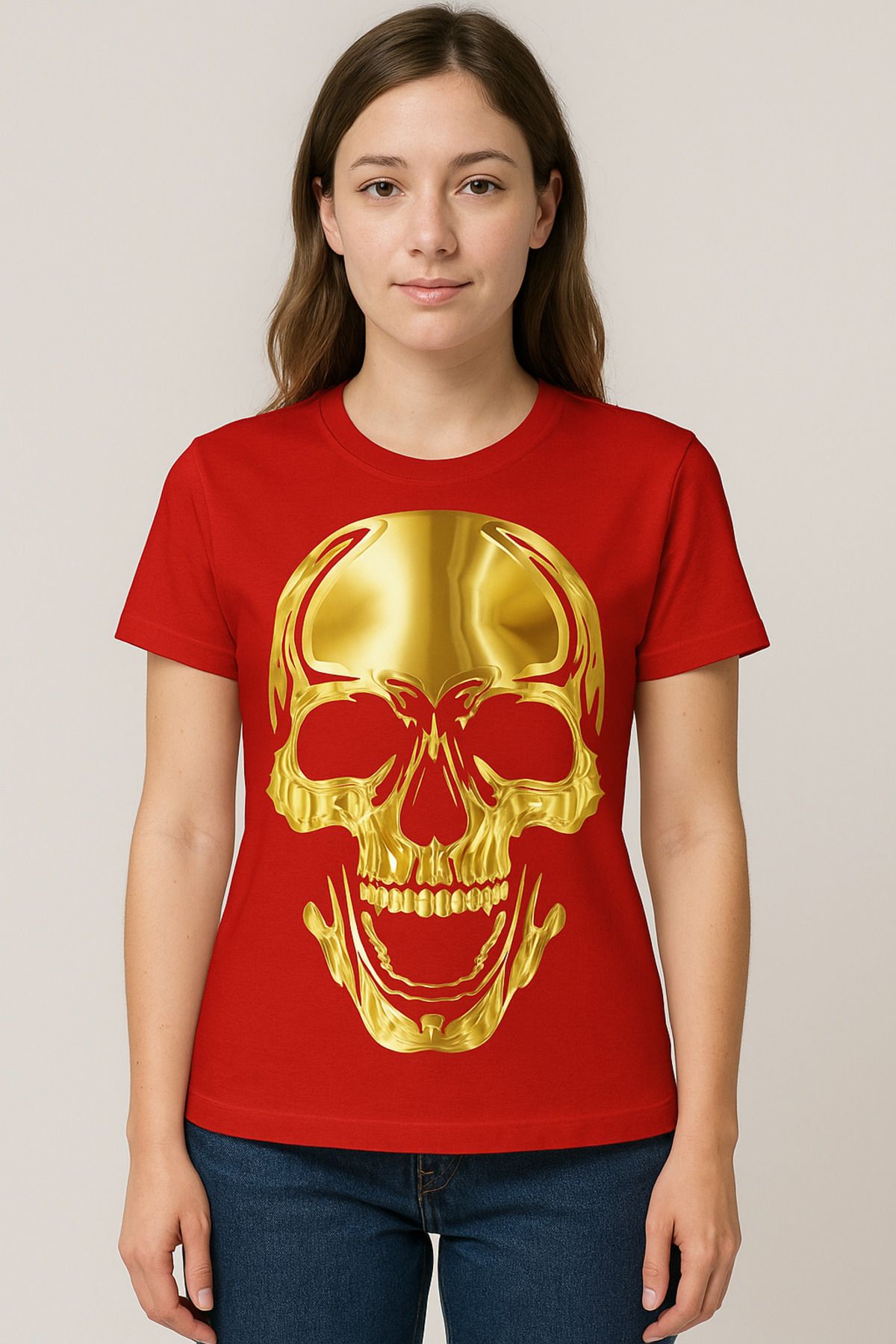 MODA Kısa Kollu Regular Kalıp, Kuru Kada (Skull) Desenli Pamuklu T-shirt