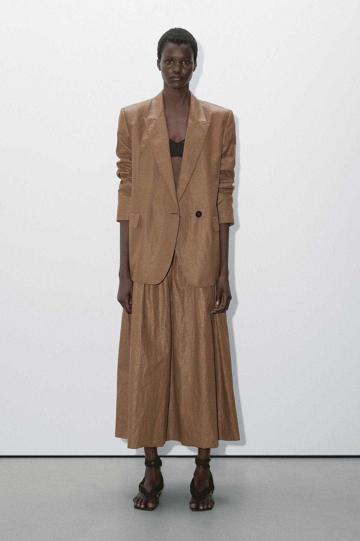 Massimo Dutti Parlak kumaşlı kruvaze blazer - Studio
