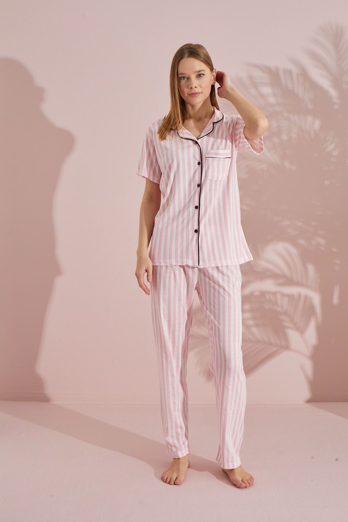LİLA İÇ GİYİM Düğmeli Viskon Pijama Takımı