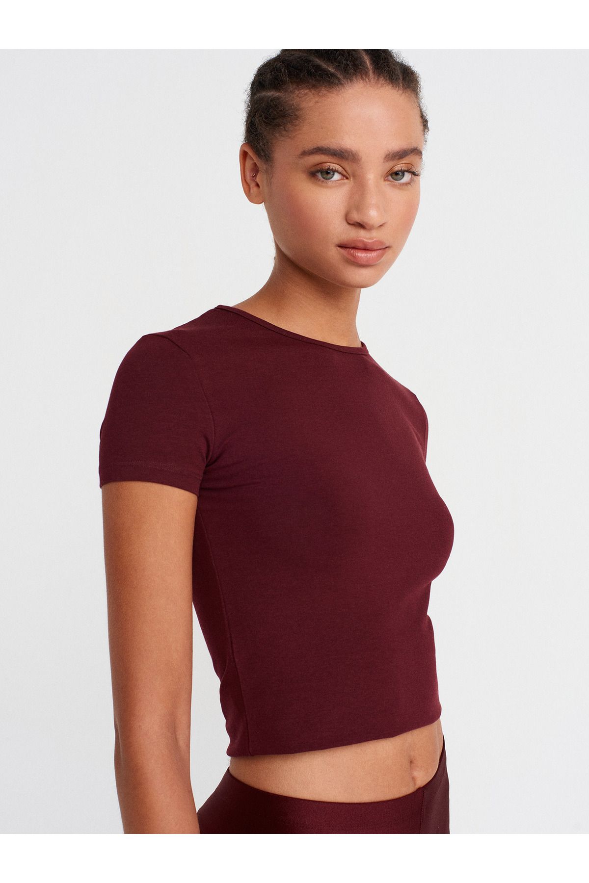 Dilvin 31906 Vücuda Oturan Kısa Kollu T-shirt-Bordo