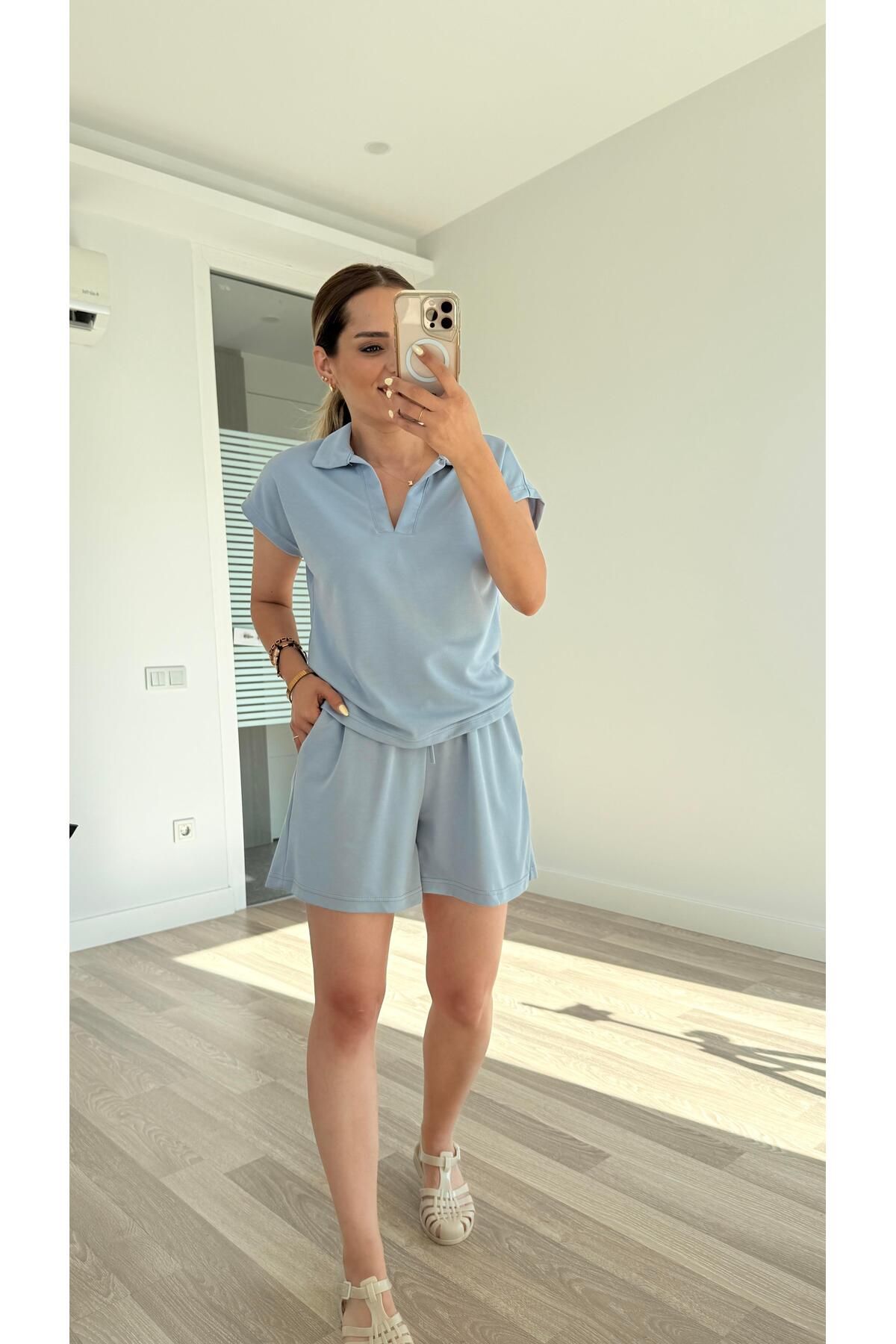 pelin yıldız butik Chicago Polo Yaka Kısa Şortlu Takım