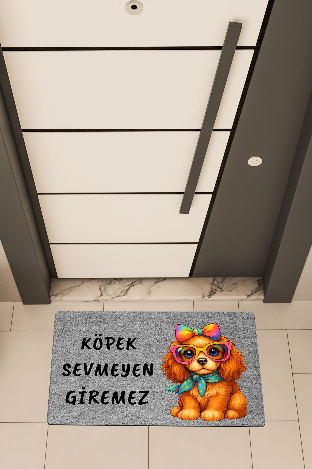 Dormot Home Yüksek Kaliteli Dijital Baskı Gri, Sevimli Köpüş temalı Kapı Önü Paspası