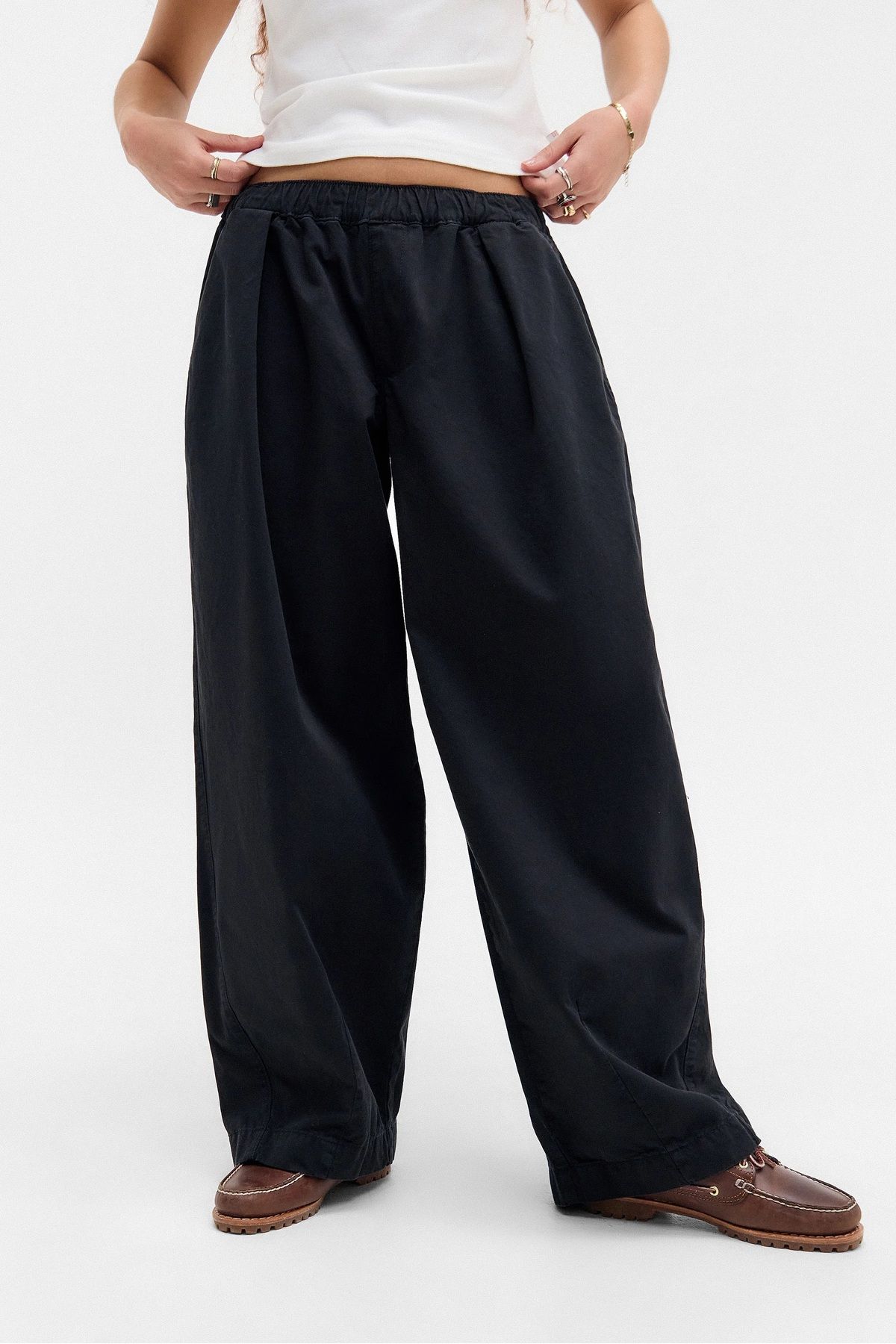 september island Siyah Baggy Baloon Oversize Belden Ayarlamalı Pantolon