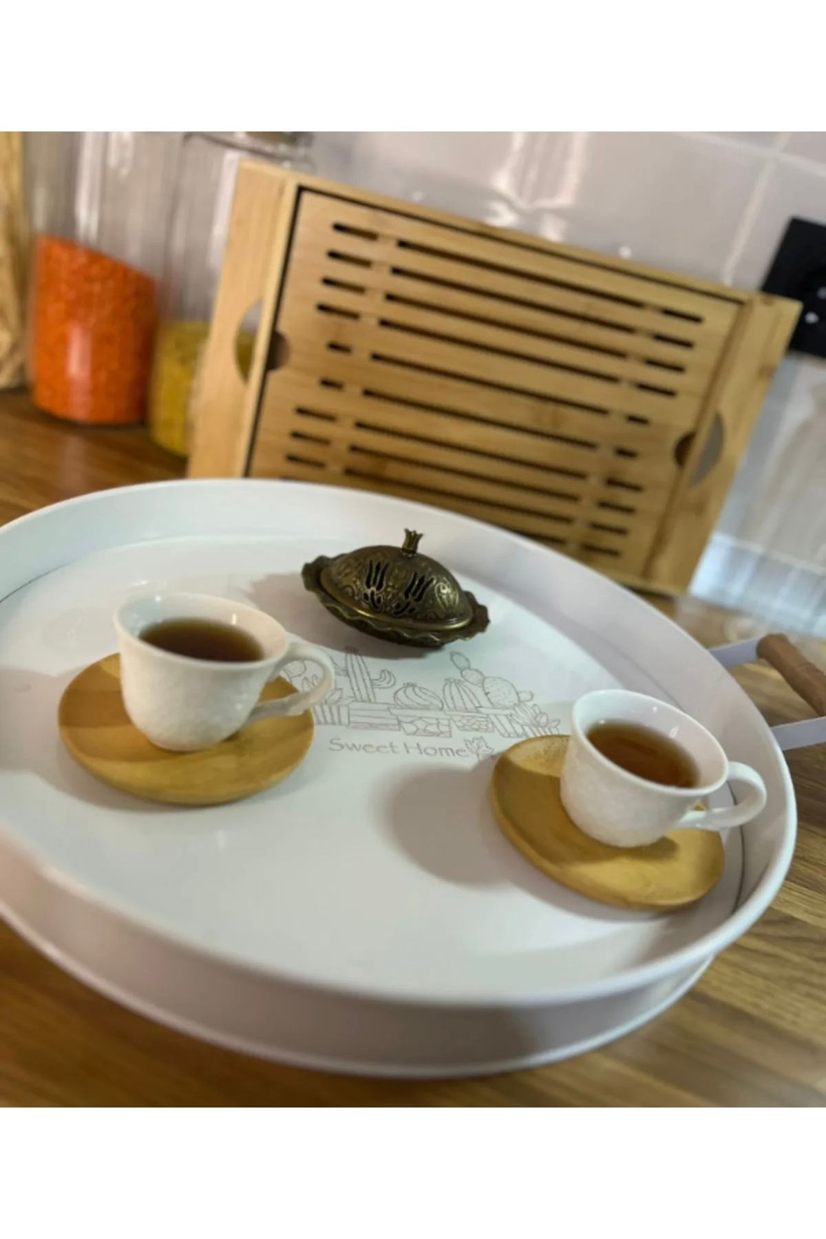heybecollection Desenli Kulplu Tepsi