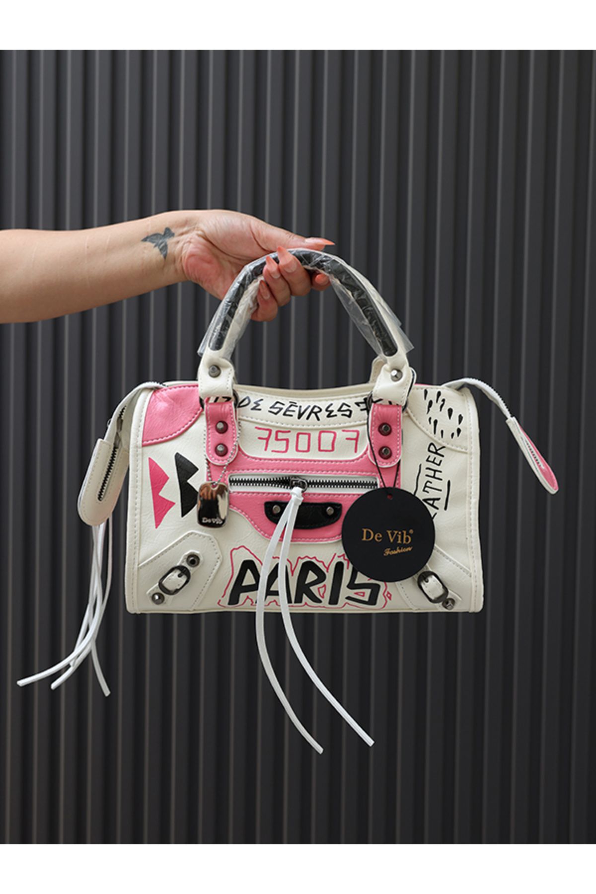 EVASAMLİSHOESBAG Balenciaga City Klasik Grafiti Çanta Beyaz