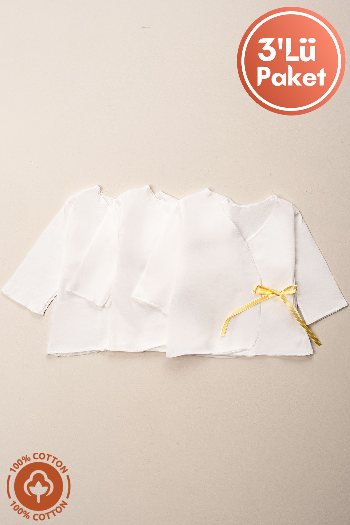 miniel organic Unisex Bebek %100 Organik Pamuklu 3'Lü Yenidoğan Bebek İç Zıbın Set