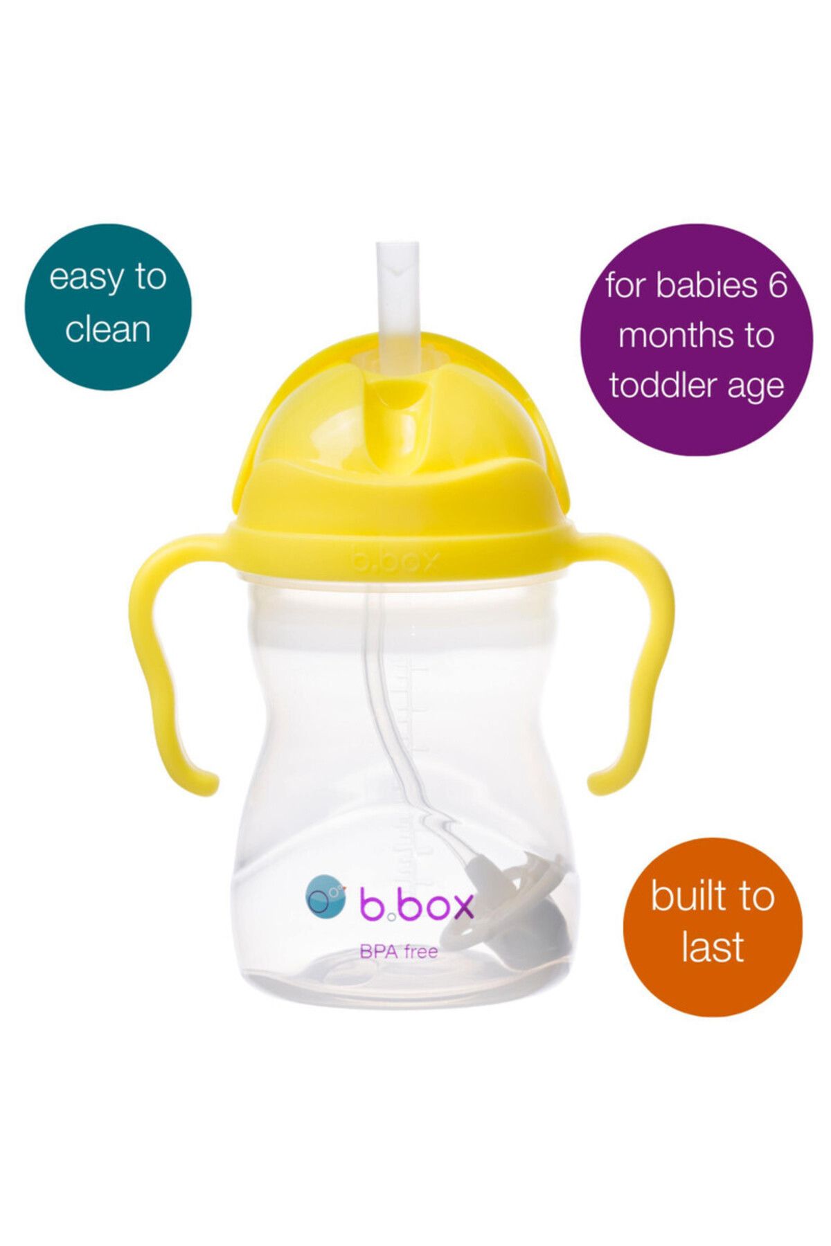 Bbox-B.Box Sippy Cup , Drink From Any Angle , Fliptop, Weighted Straw, From 6M+ , 240Ml/8 Oz (Lemon) 2