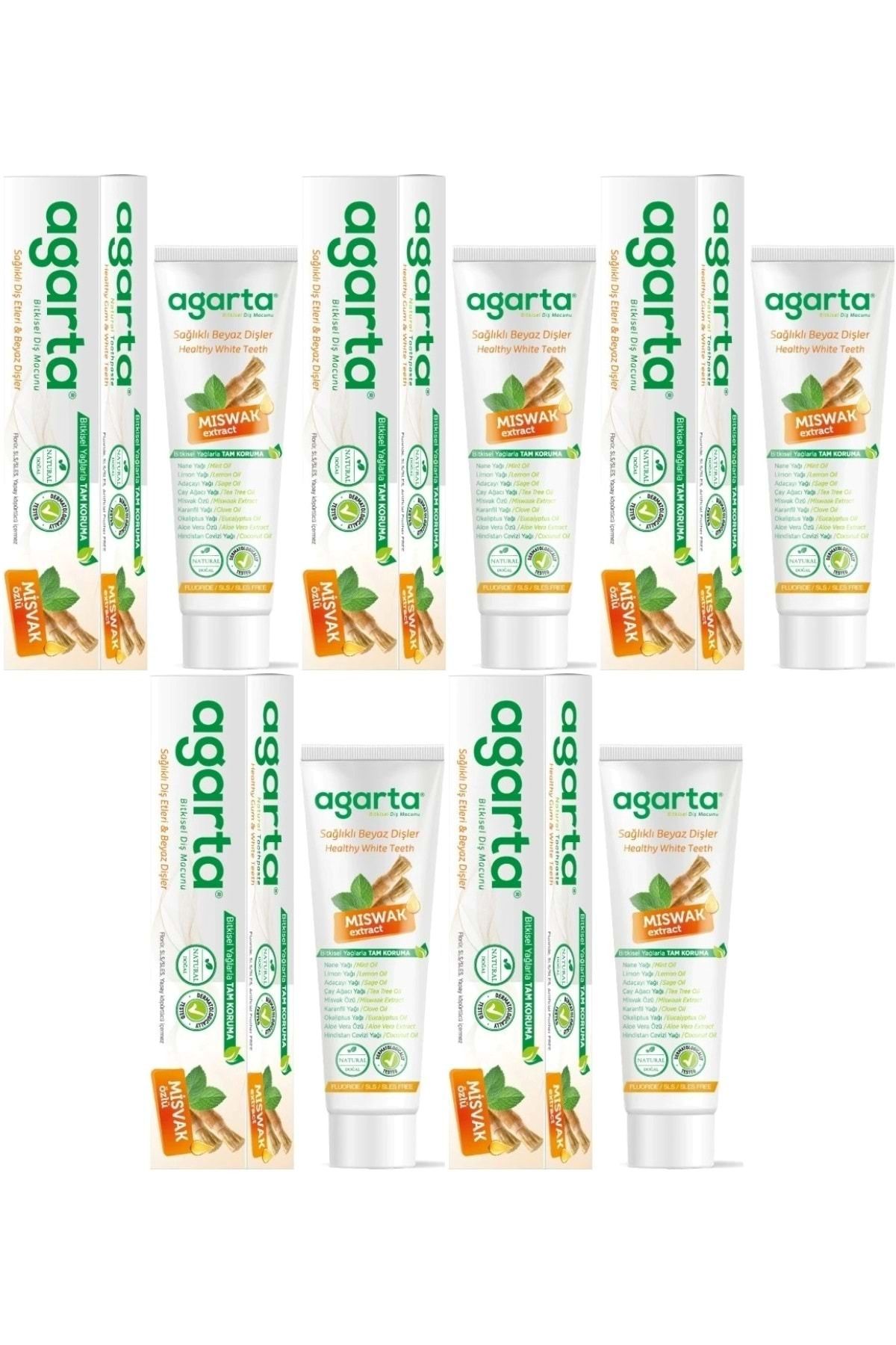 Agarta Doğal Diş Macunu 100ML Misvak özlü (5 Li Set)
