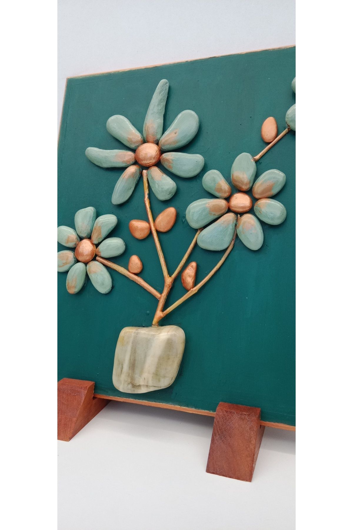 Öz .Green Art Home El Yapımı Doğal Taş Çiçek Tablo - 25x28 cm Dekoratif Duvar Süsü