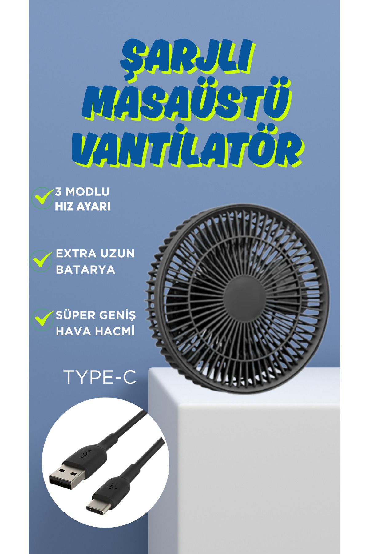 ESTRON Siyah Masaüstü 3 Kademeli Usb Girişli Serinletici Mini Vantilatör Fan
