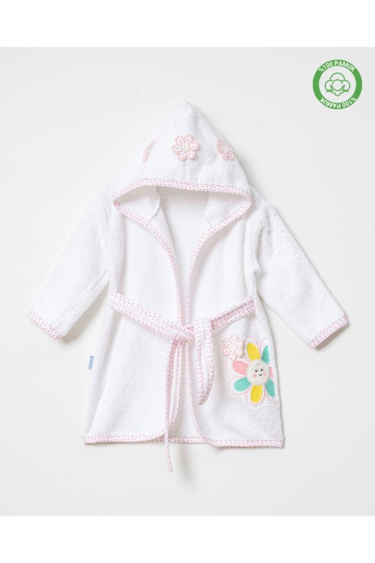 ankibaby Çiçekli Bornoz Beyaz