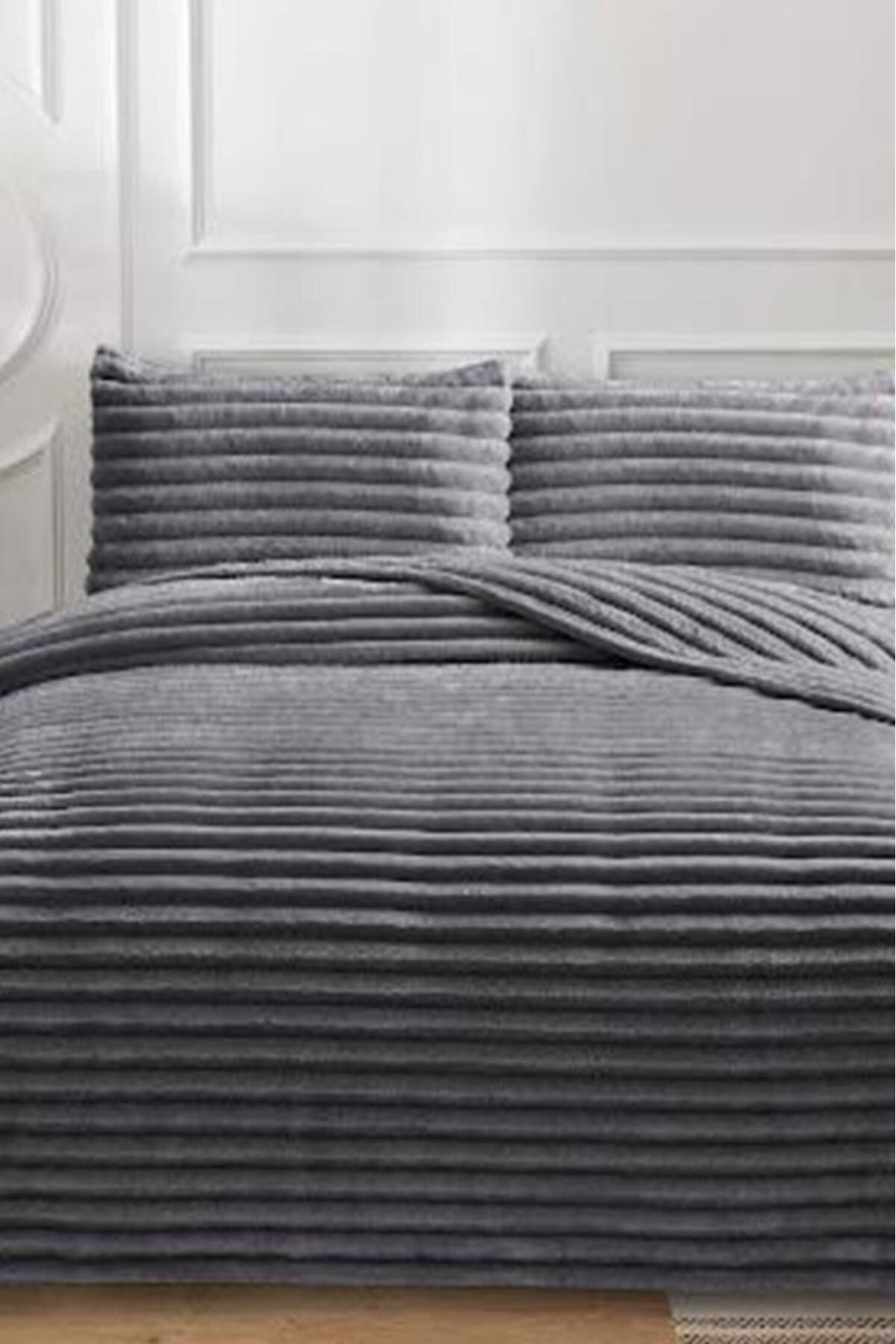 Çeyiz Diyarı Eterna Peluş Çift Kişilik 230x250 Cm Yatak Örtüsü Antrasit