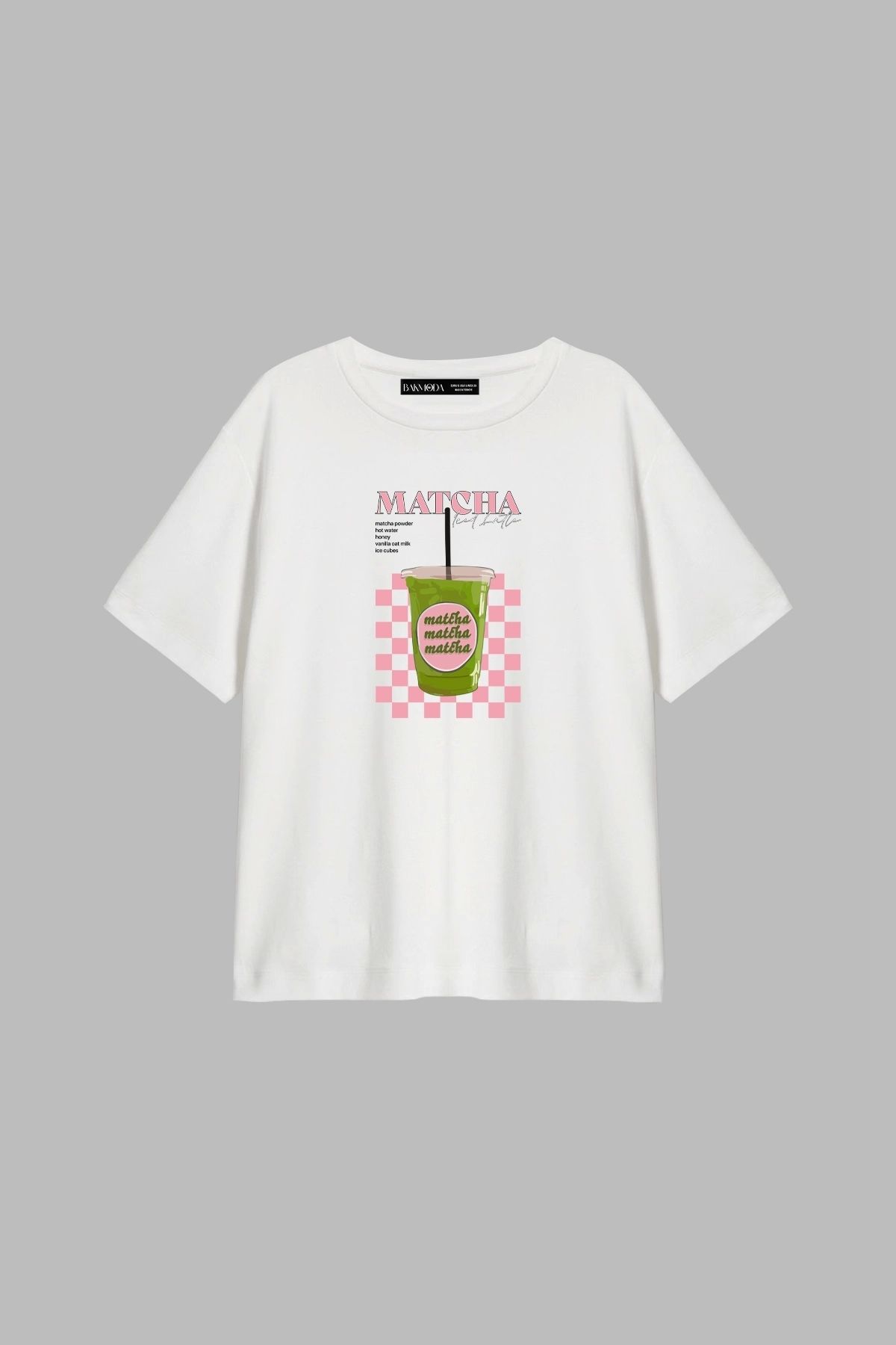 CİNEMA MODA Matcha Iced Latte Baskılı Relaxed Fit Beyaz Kadın Tshirt