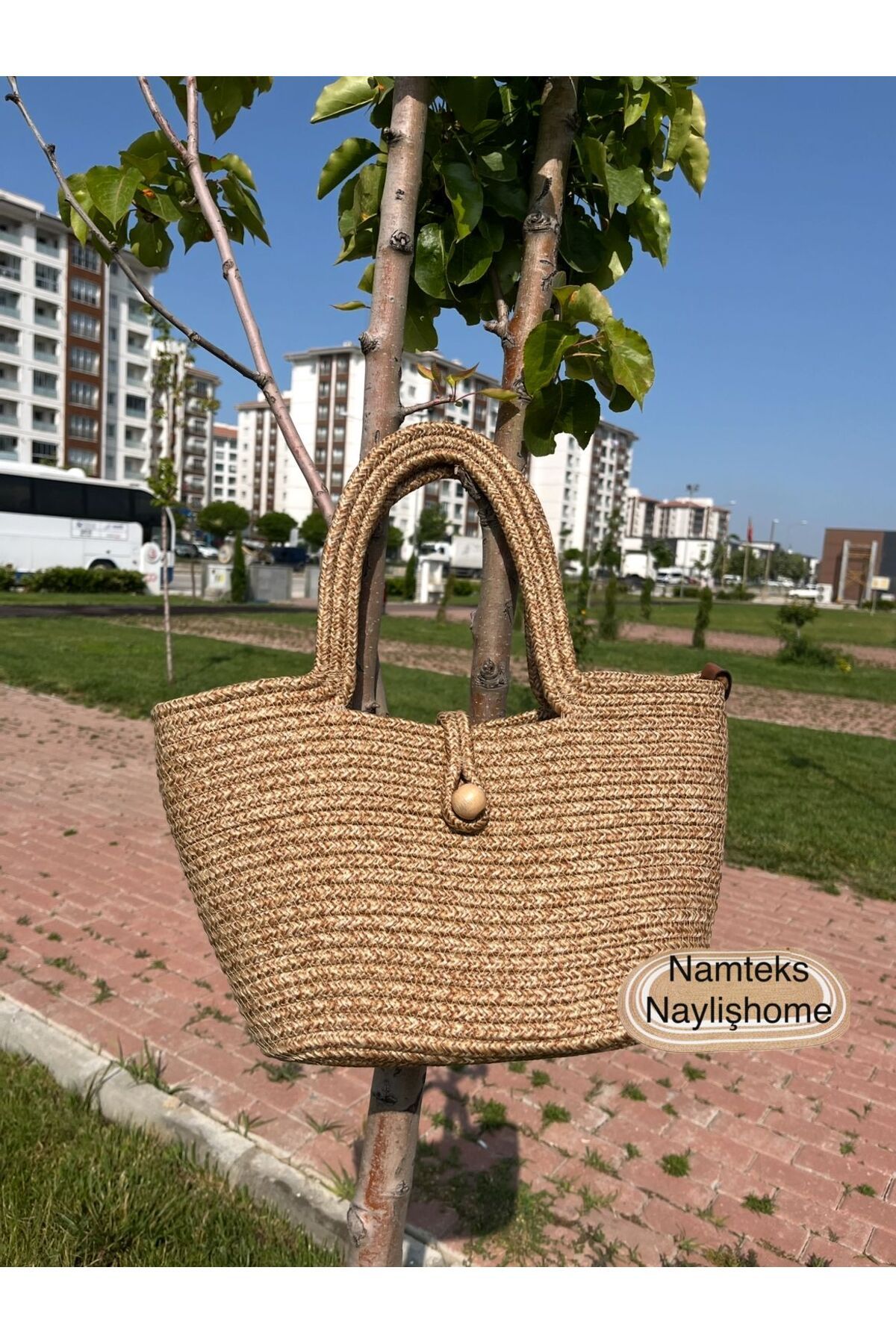Namteks jüt kadın omuz çantası, jüt plaj çantası, kadın hasır çanta, bebek bakım çantası, makyaj çantası,