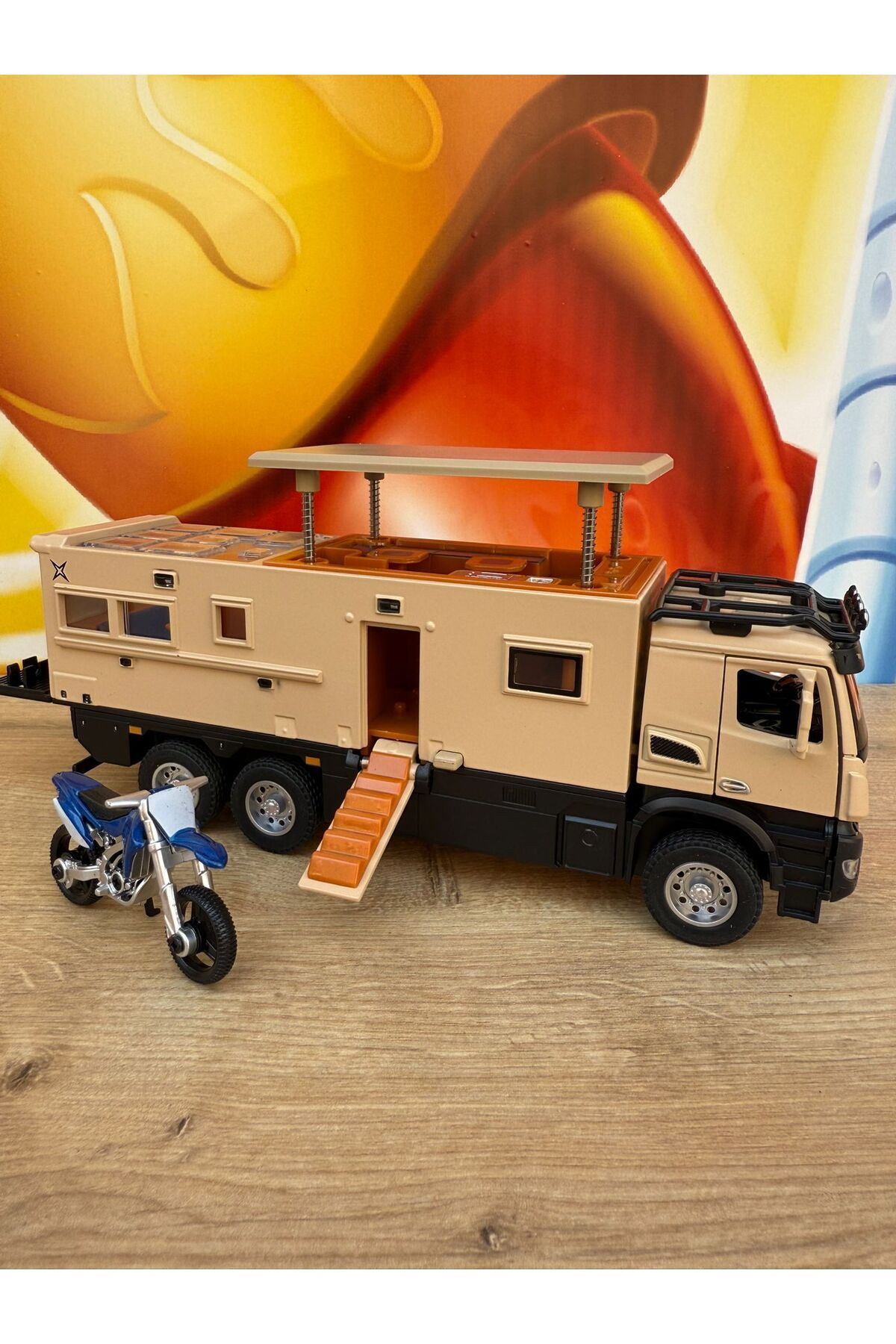 scntoys Karavan Tır Oyuncak Karavan Motosiklet Komple Metal Mercedes Tır Işıklı Sesli 23 Cm