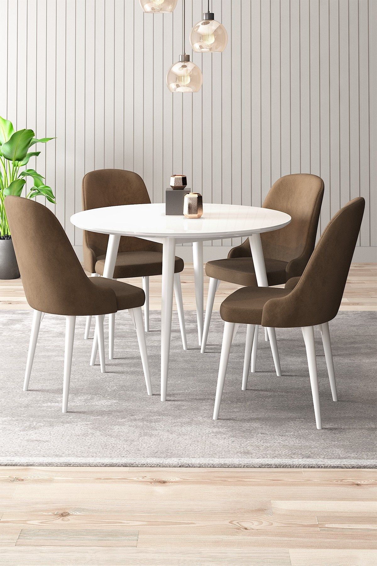 asaella mobilya Adel Serisi 90x90 Beyaz MDF Mutfak Masa Takımı 4 Adet Sandalye