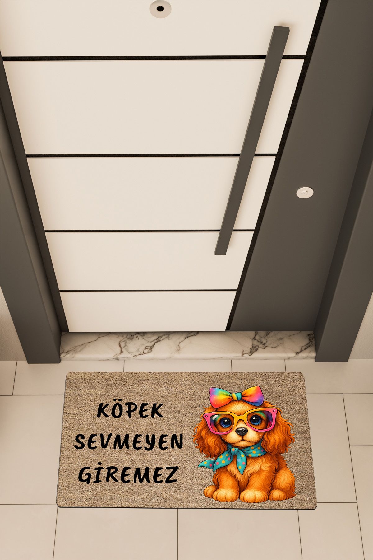 Dormot Home Yüksek Kaliteli Dijital Baskı Kahverengi, Sevimli Köpüş temalı Kapı Önü Paspası