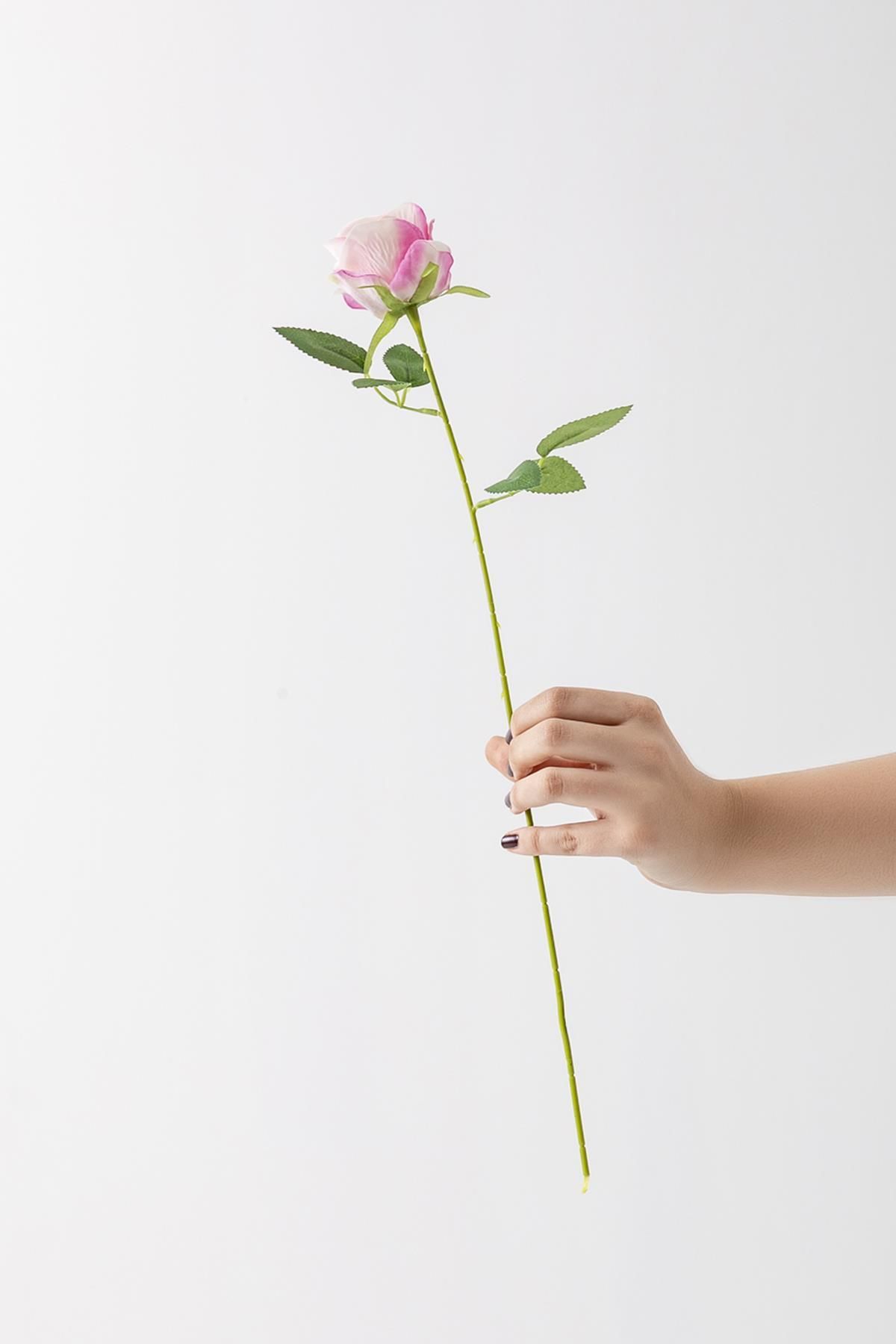 Güleç Yapay Çiçek Yapay Kadife Gül Tek Dal Pembe 50 Cm