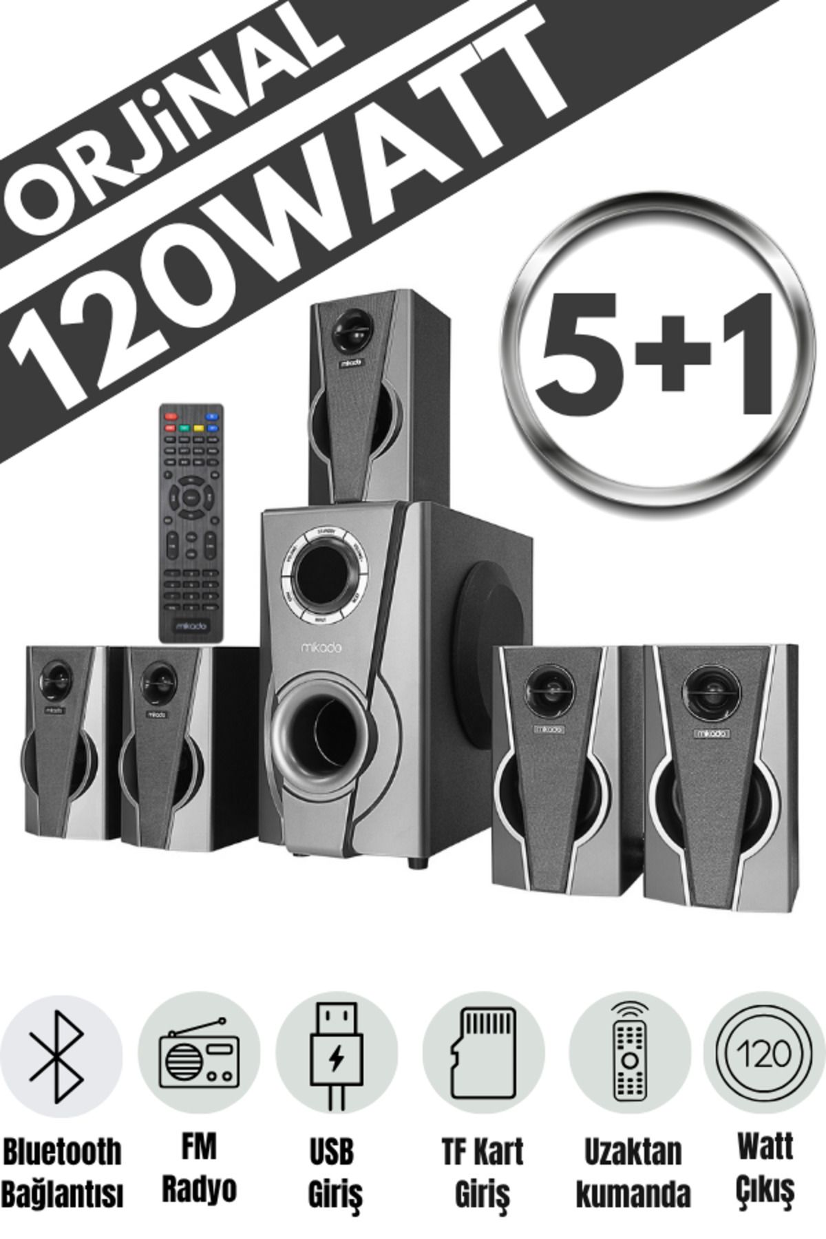 Maybax 120W 5+1 Ses Sistemi Bluetooth Speaker 120W USB SD FM Destekli Multimedia Hoparlör