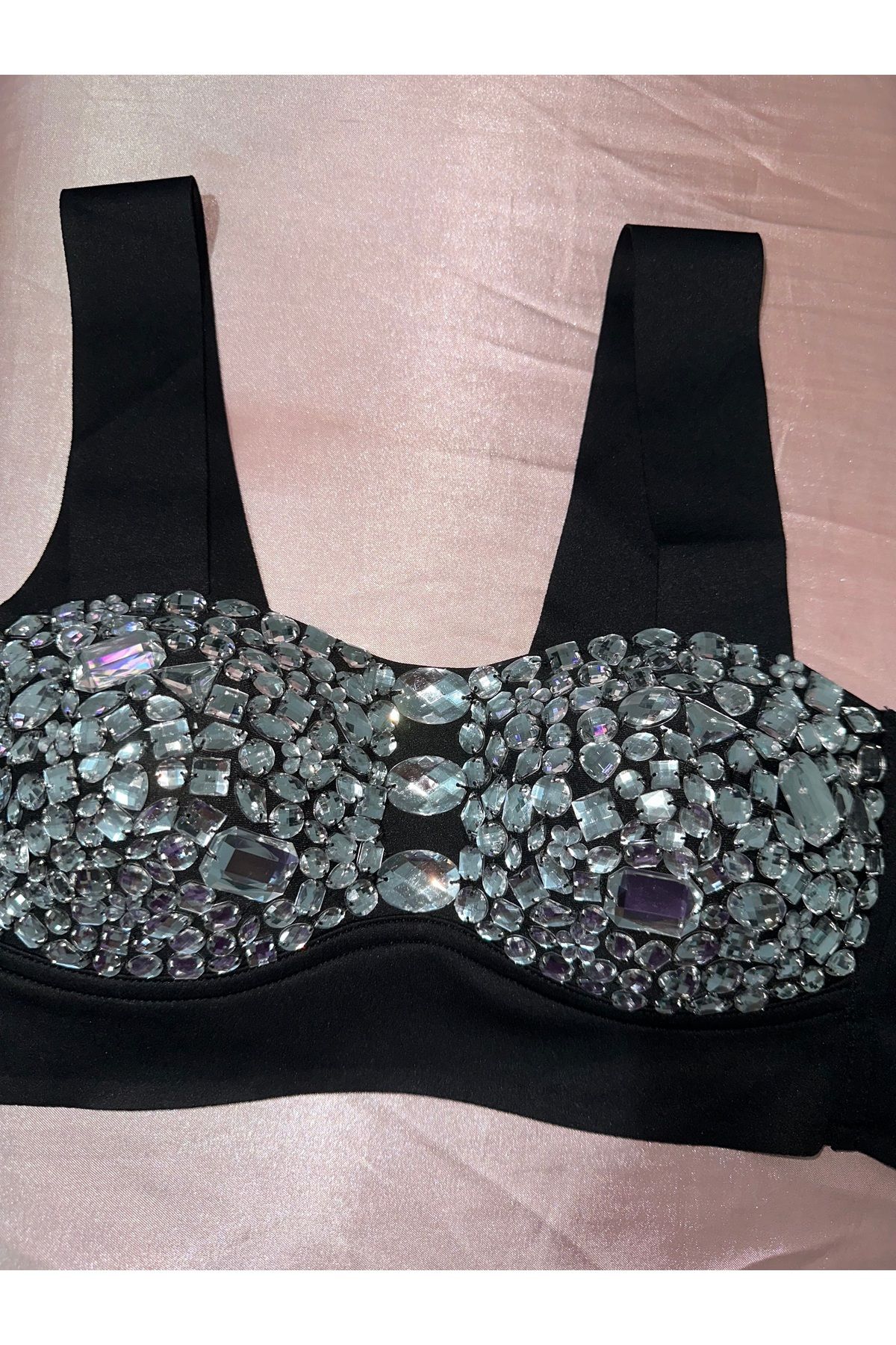 Ekinoksen Kristal taş işlemeli geceler ve partiler için uygun push up dolgulu crop