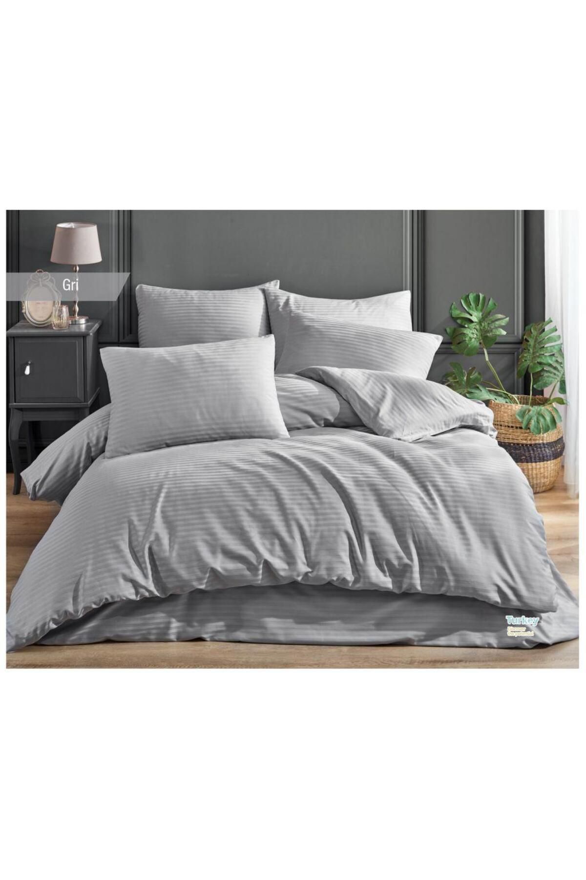 Elvira Home Collection Eh Çift Kişilik Çizgili %100 Pamuk Saten 4 Parça Nevresim Takımı