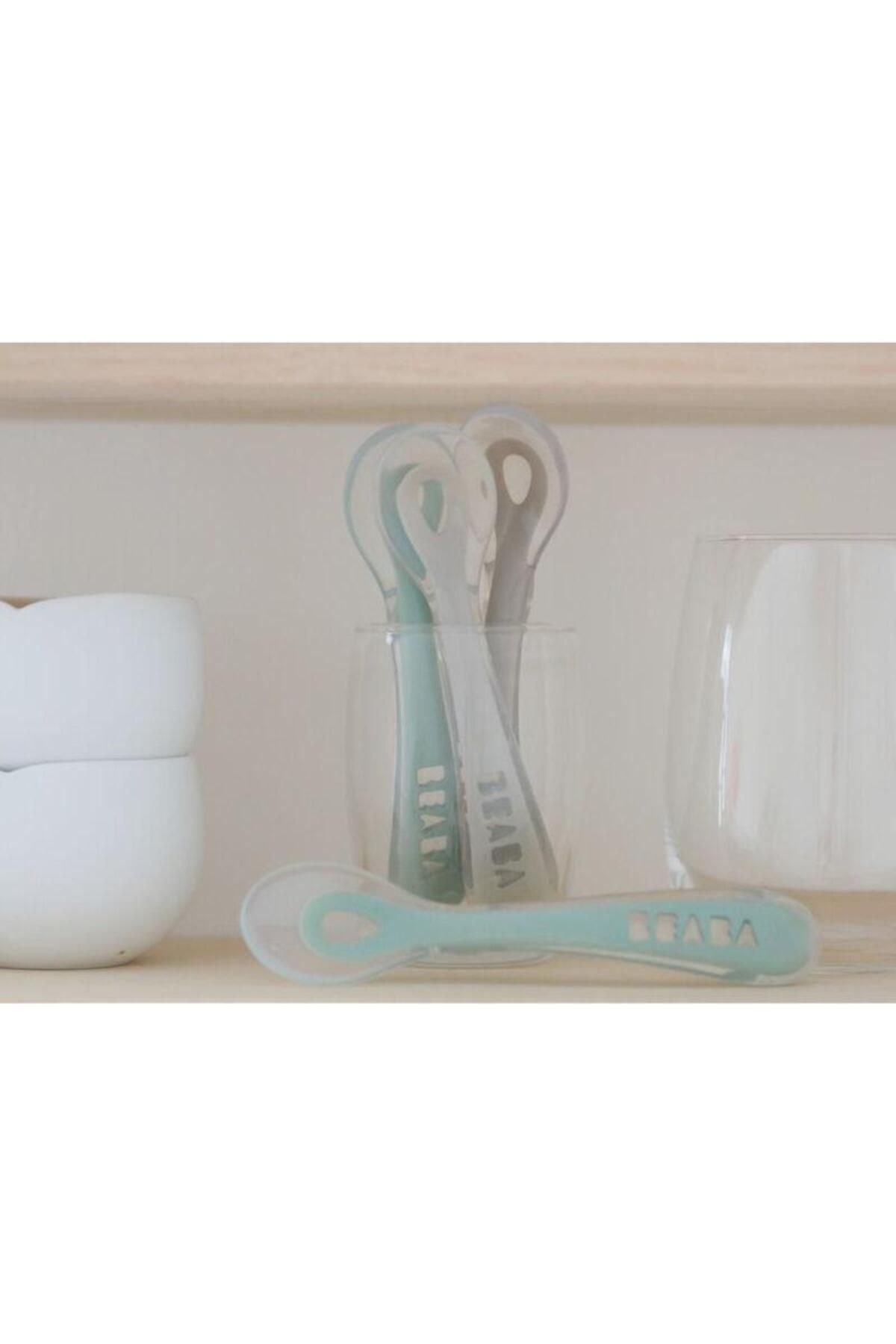Beaba-Set of 4 silicone spoons +8 months Beaba Sage Green 2