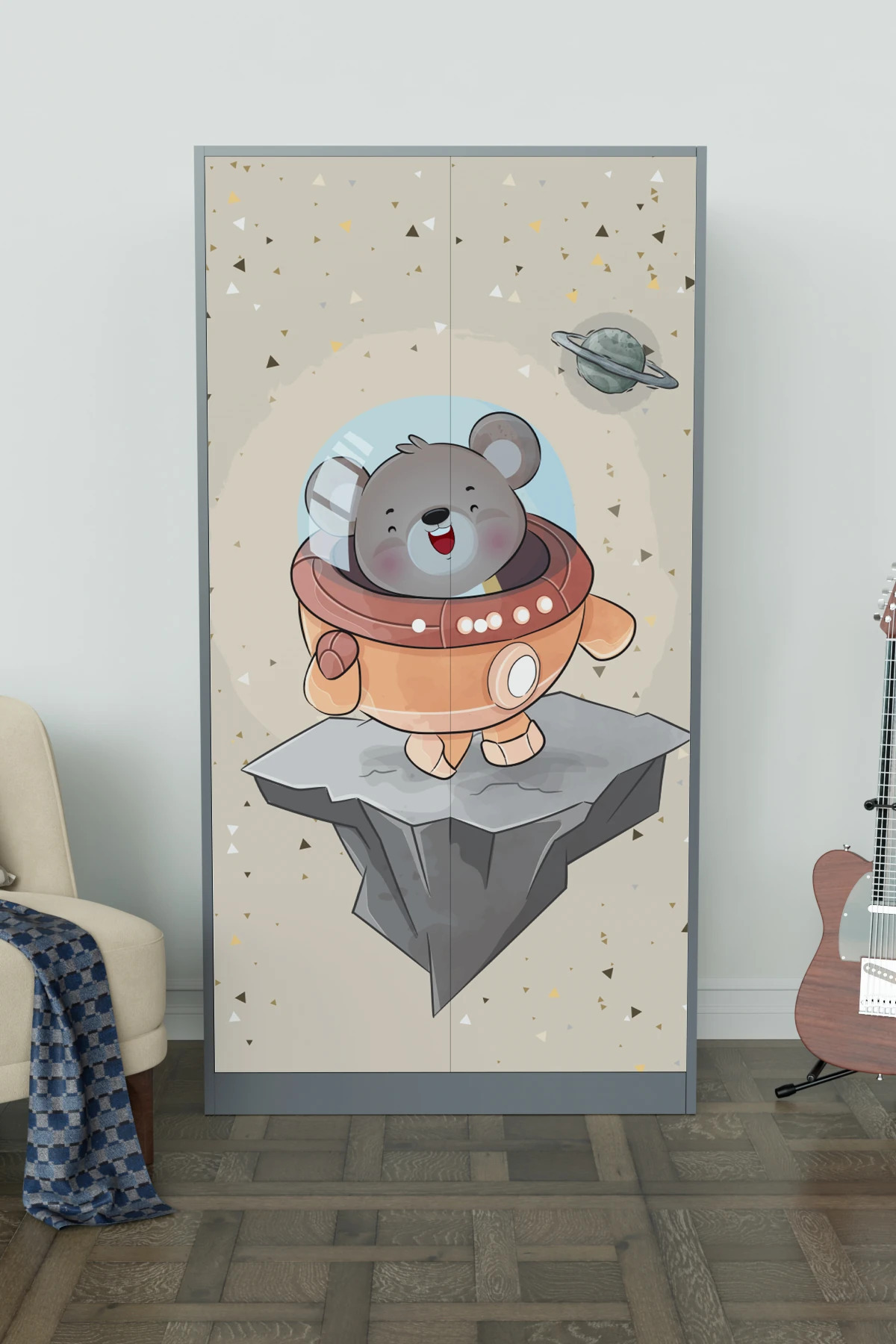 Hediyeler Kapında Little Astronaut Design "Calista" Gardırop 5 Raflı Askılı Çocuk Odasi Elbise Dolabı fotoğrafı 2 (önizleme)