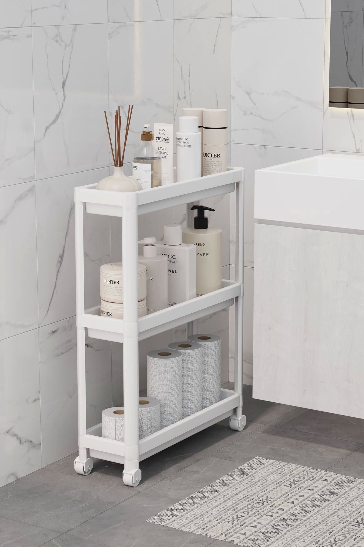 Modafiks Tekerlekli 3 Katlı Çok Amaçlı Raf Ünitesi - Banyo Mutfak Düzenleyici Organizer Raf
