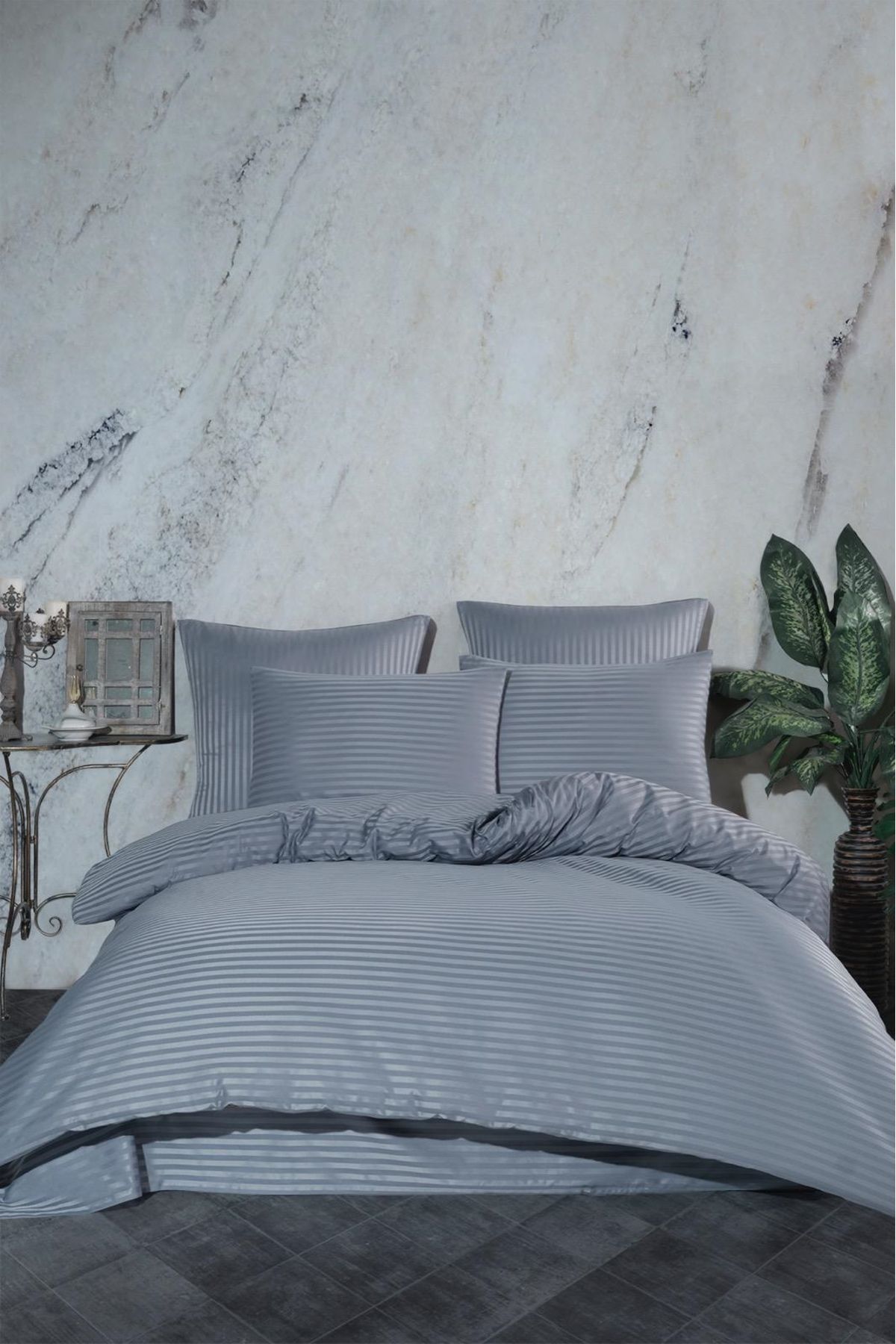 Elvira Home Collection Eh Çift Kişilik Çizgili %100 Pamuk Saten 4 Parça Nevresim Takımı