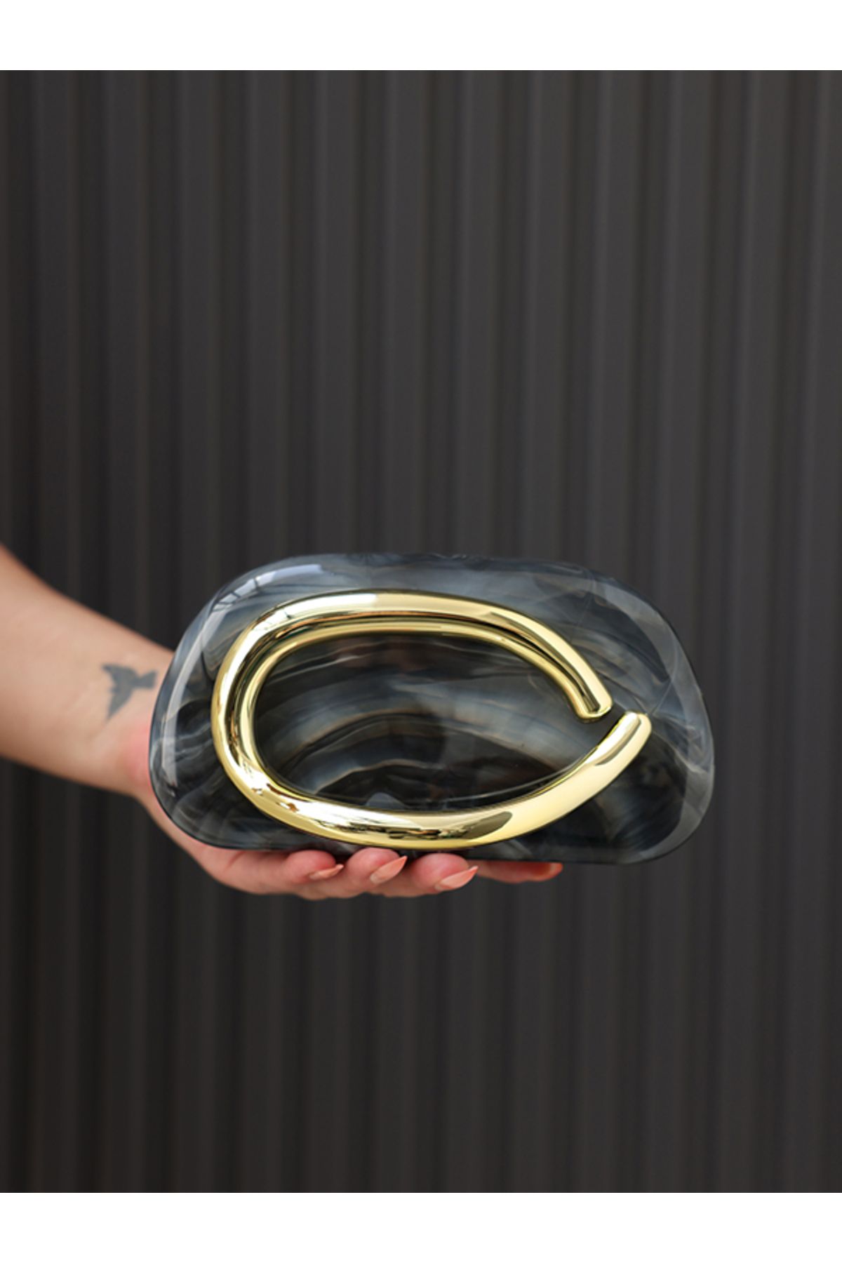 EVASAMLİSHOESBAG Gold Detaylı Klaç Çanta Kahverengi Siyah Gri