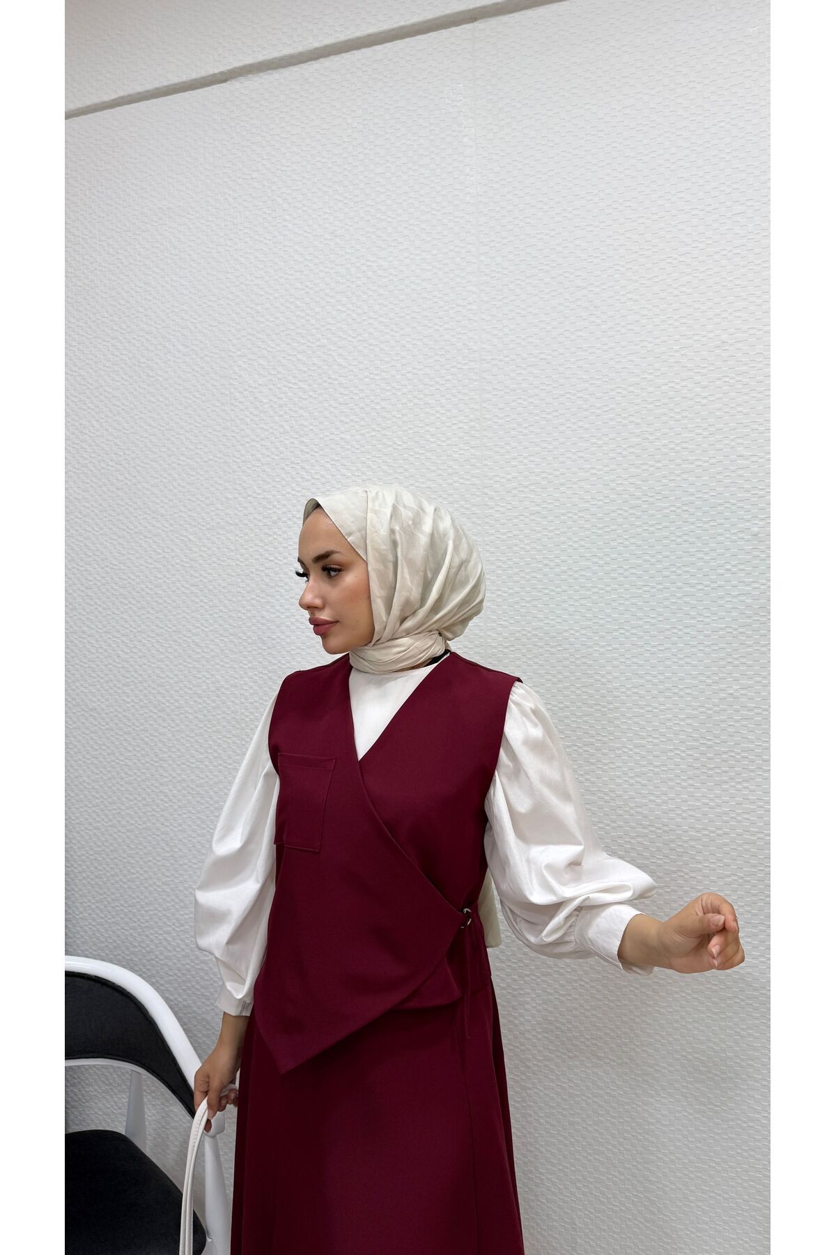 BURCU TESETTÜR brc2502 yandan bağlamalı yelekli etek
