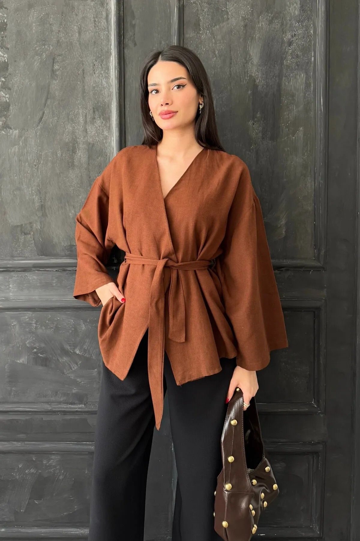 My Blog Kuşaklı Düğmeli Kimono