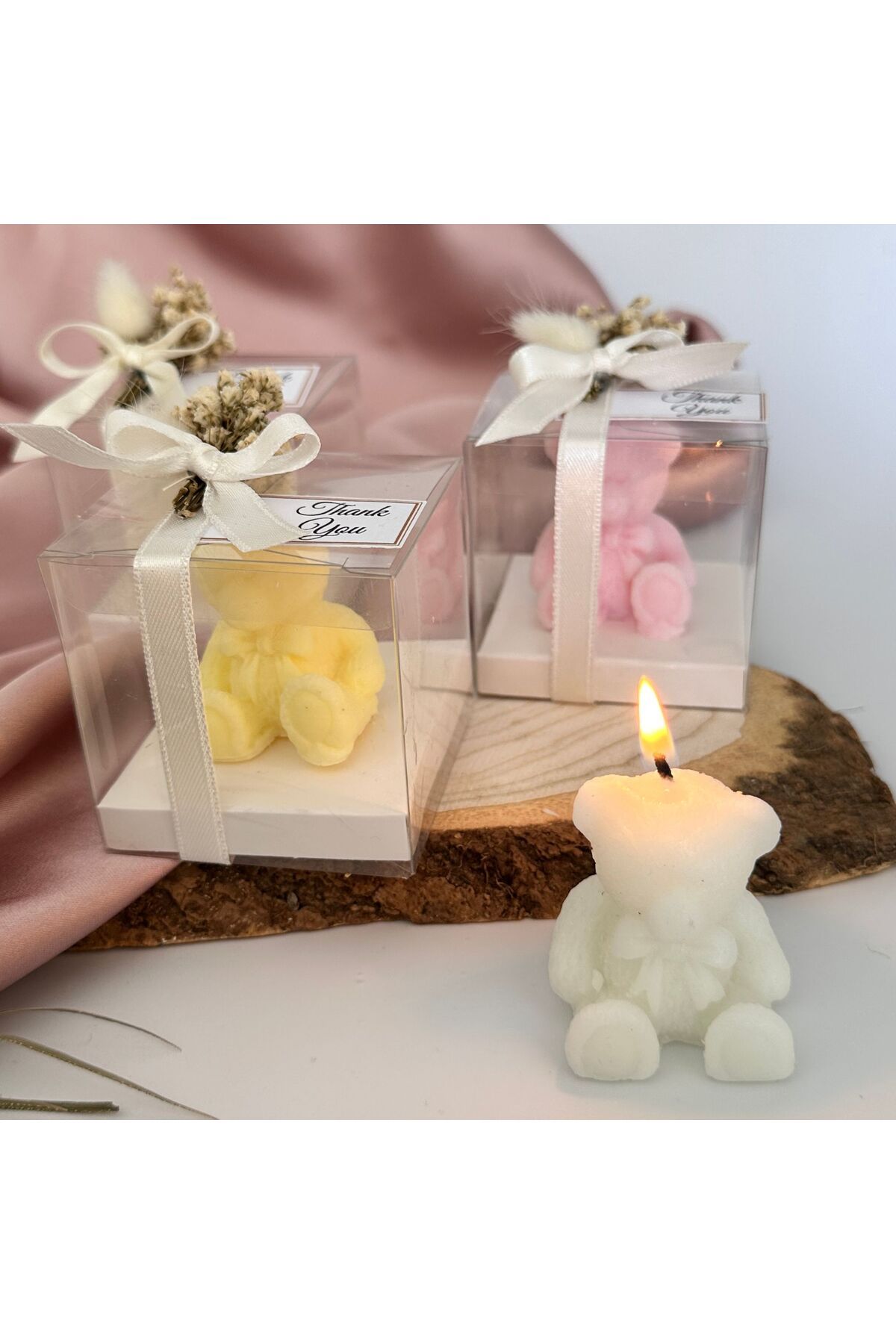 MoreAndMoreCandles Kişiye Özel Mini Ayıcık Soya Mum - Hediyelik Bebek Şekeri, Nikah, Düğüm, Doğum Günü Süsü (10 ADET)