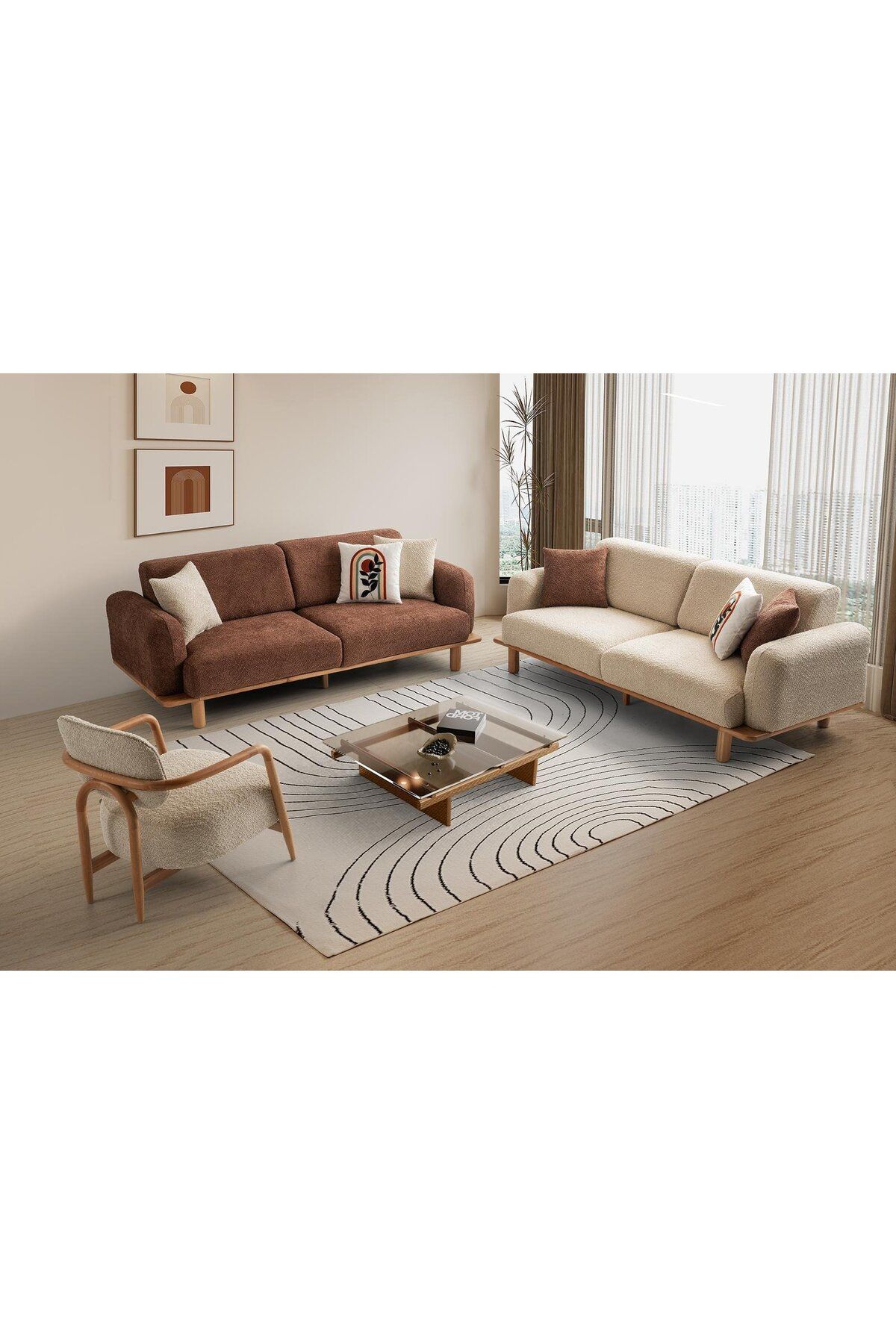 Yuvaset Home Gloria Ahşap Ayaklı Mekanizmalı 3+3+1 Koltuk Takımı