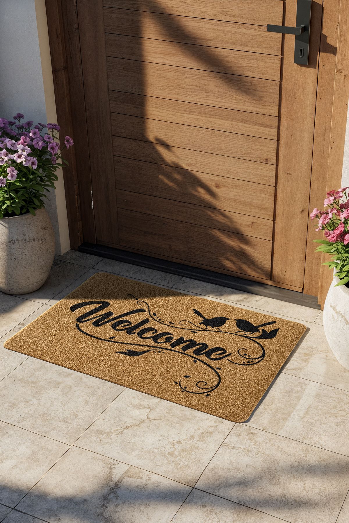 Cotto Home Coco Entry PS30A Welcome Kuş Desenli Kalın Kaymaz Taban Nem Alıcı Şık Tasarım Kapı Önü Paspası