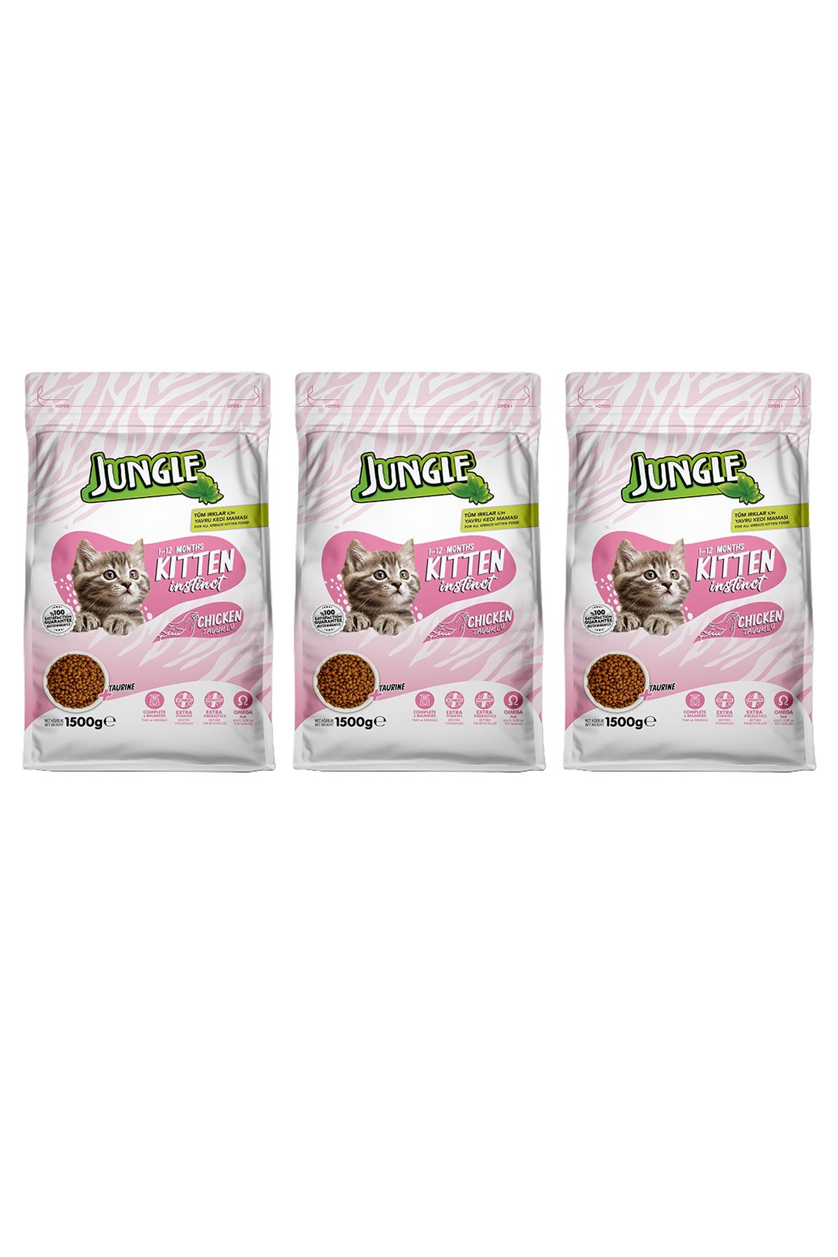 Jungle 1,5 KG KURU KEDİ MAMASI YAVRU TAVUKLU 3'LÜ