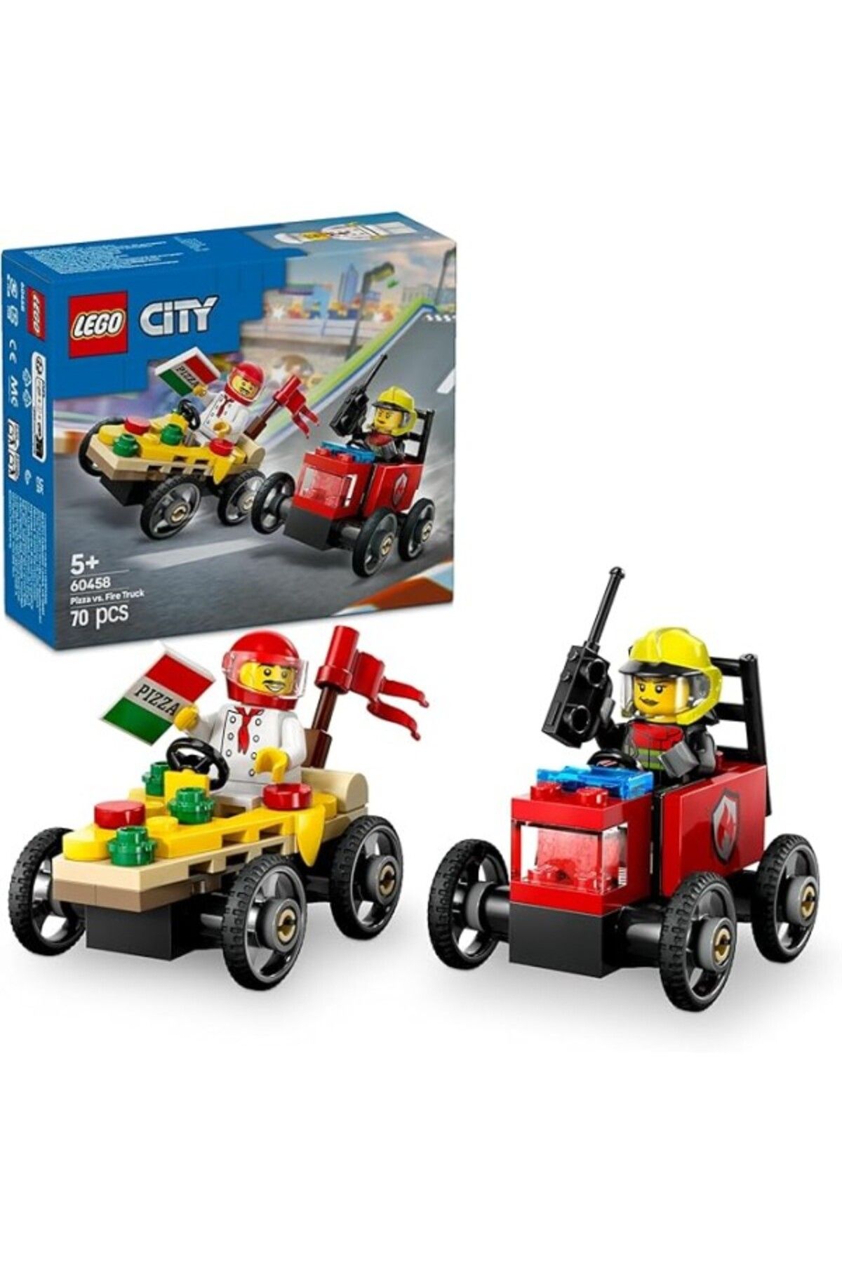 ShopZum Lego City Pizza Arabası İtfaiye Kamyonuna Karşı Yarış Arabası Paketi 60458-5 Yaş Ve Üzeri Çocuklar