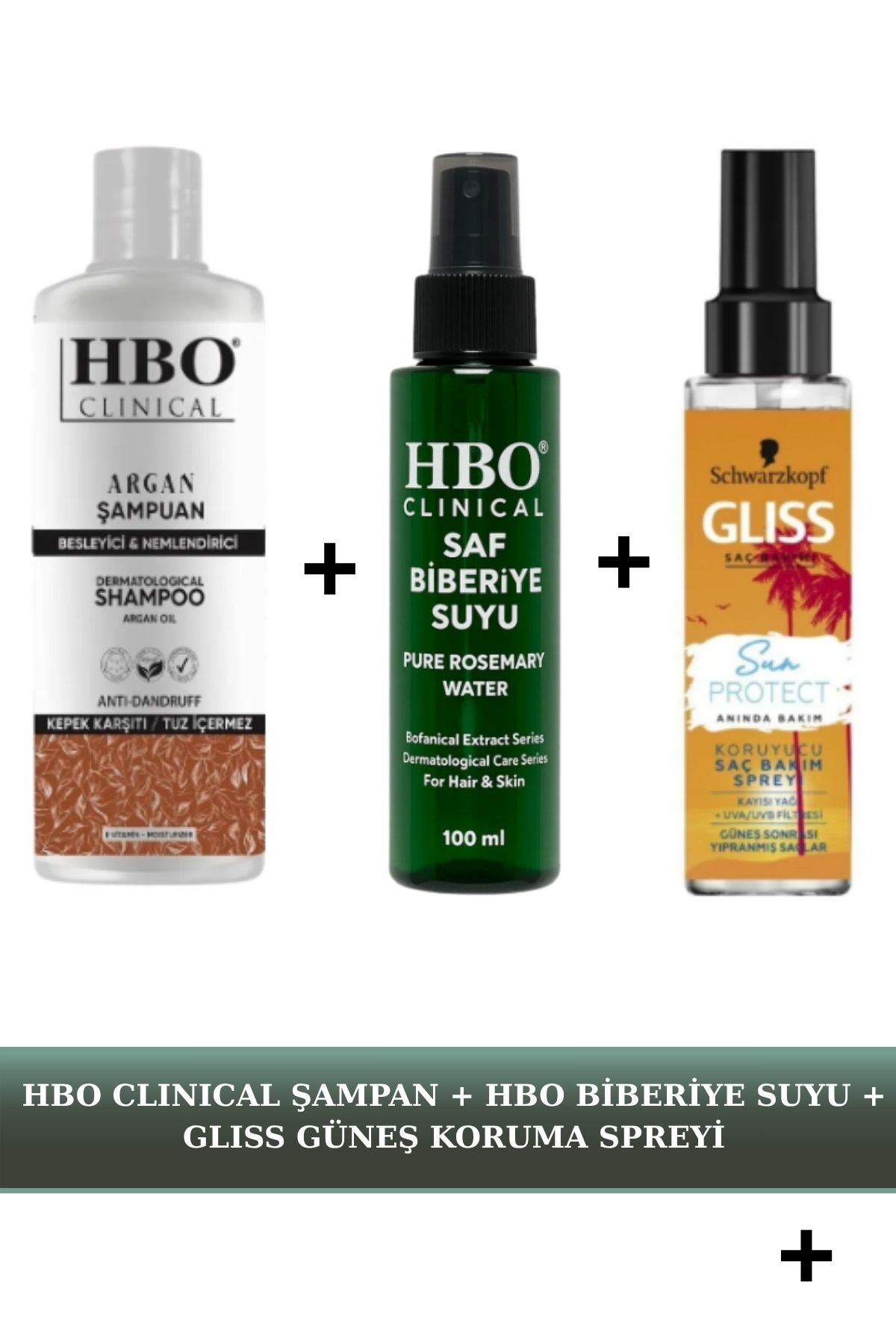 hbo Clınıcal Argan Şampuan + HBO Clınıcal Saf Biberiye Suyu + Glıss Güneş Koruma Spreyi
