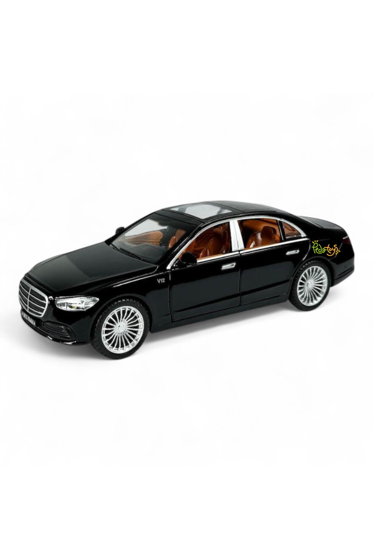 Peda Toy 1.24 Ölçekli Sesli Işıklı Mercedes Metal Model Çek Bırak Araba Die-Cast Kapılar Açılır 21 Cm Siyah
