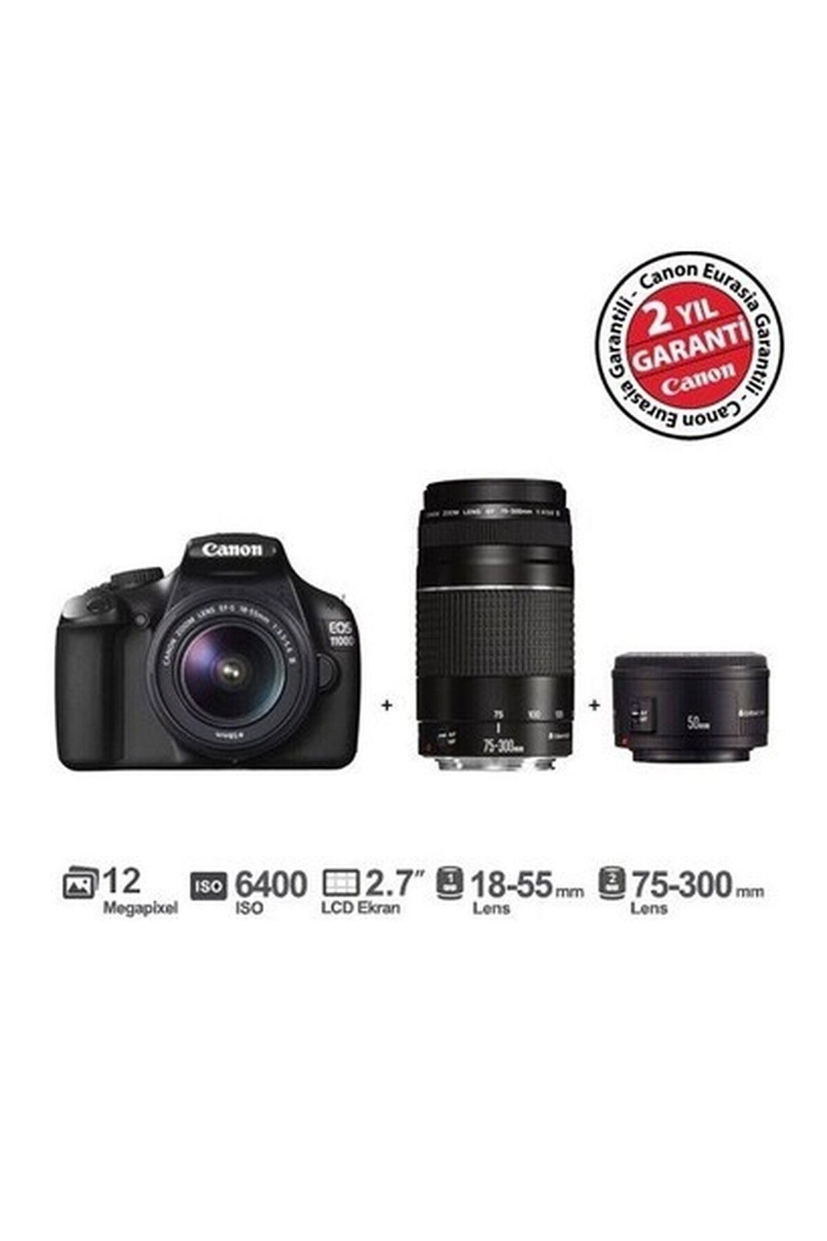 Canon Eos 1100D 18-55mm + 75-300mm + EF 50 mm f/1,8 II 12MP 2.7\