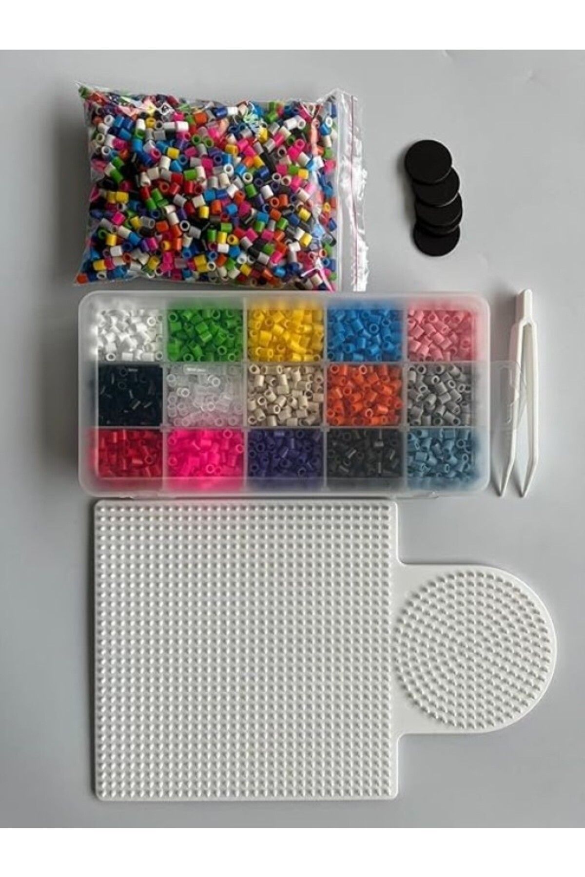 ShopZum Hdg Ütü Ile Yapışan Boncuk Seti 5000'Li Midi Boy Boncuk + Dizme Kalıbı + Cımbız + Magnet