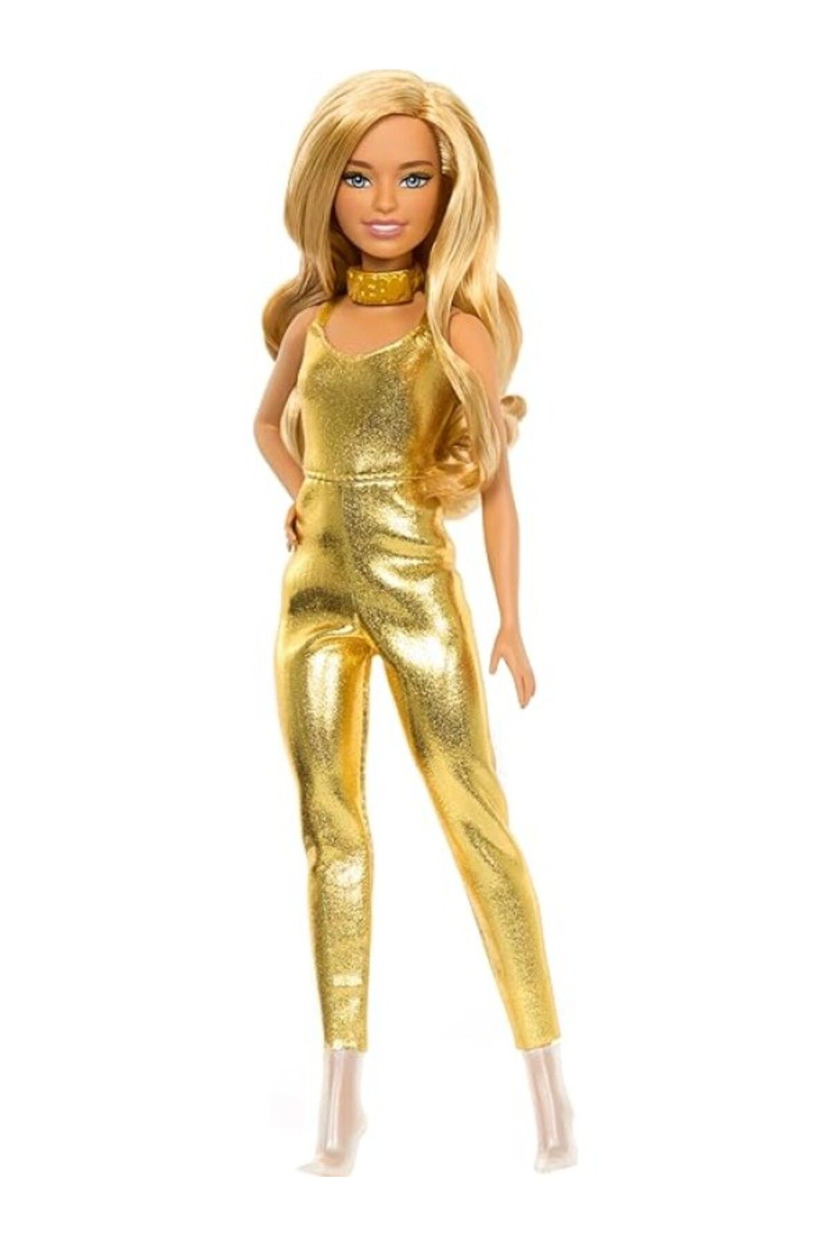 ShopZum Barbie Büyüleyici Parti Bebekleri - Altın Rengi Tulumlu Altın Rengi Tulumuyla Dalgalı Sarı Saçlı