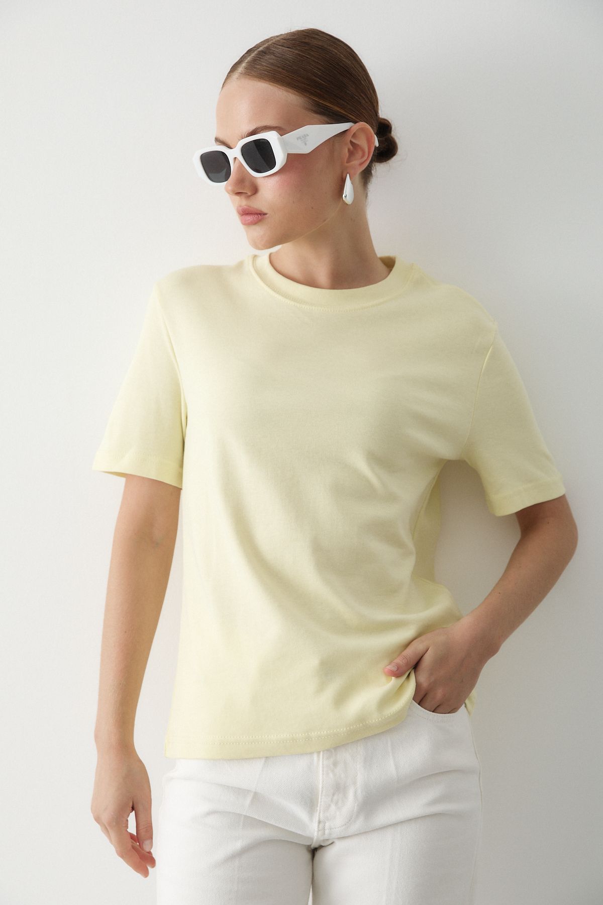 Laluvia Sarı Basic Tshirt - 1075