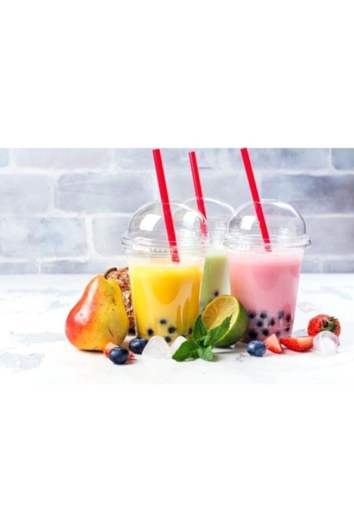 ShopZum Plastik Pet Bardak Kapaklı Şeffaf Milkshake Bardağı 350 Cc 50 Li Kapaklı