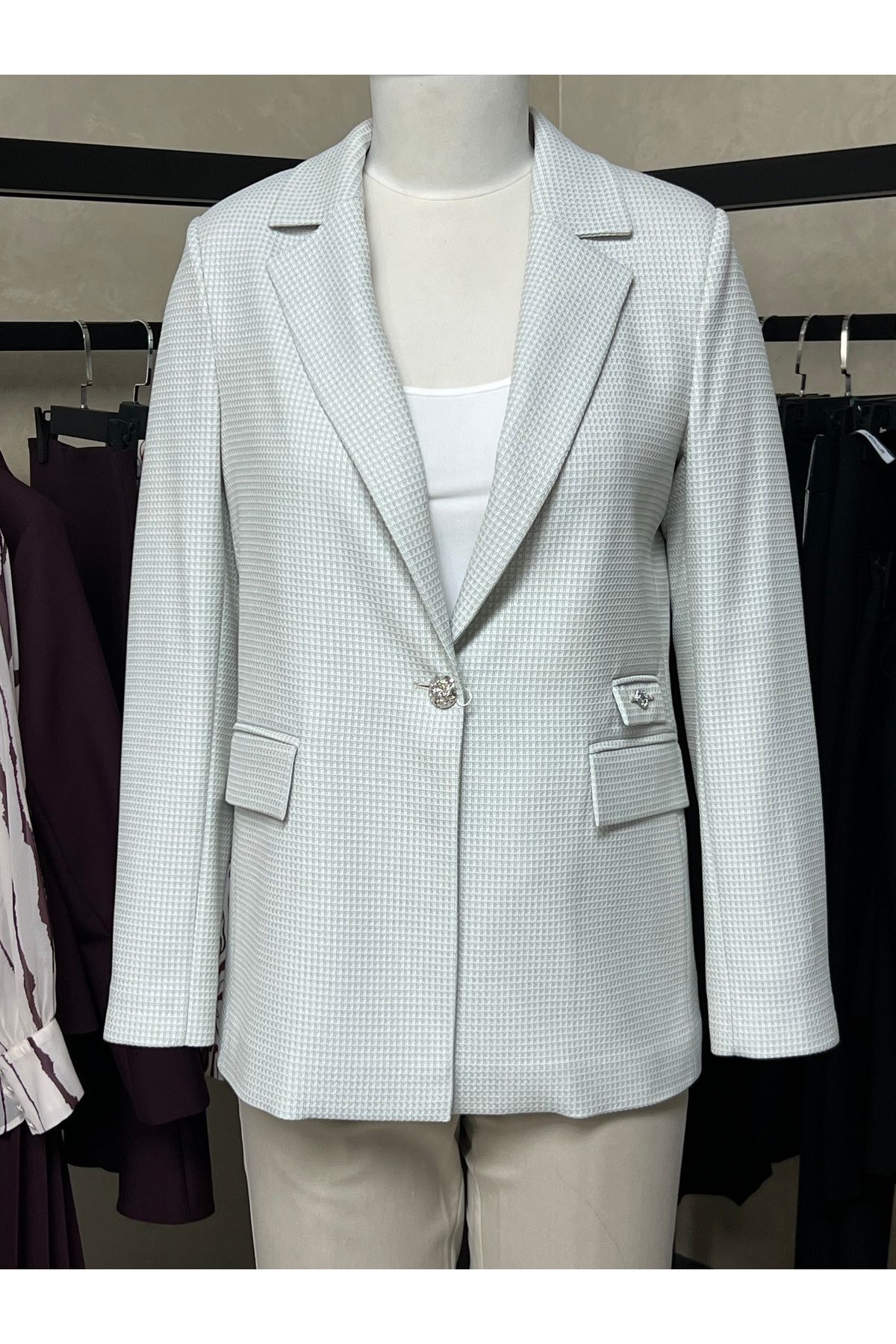 Merkür Kazayağı Desenli Blazer Ceket – Zarif ve Kurumsal Stil