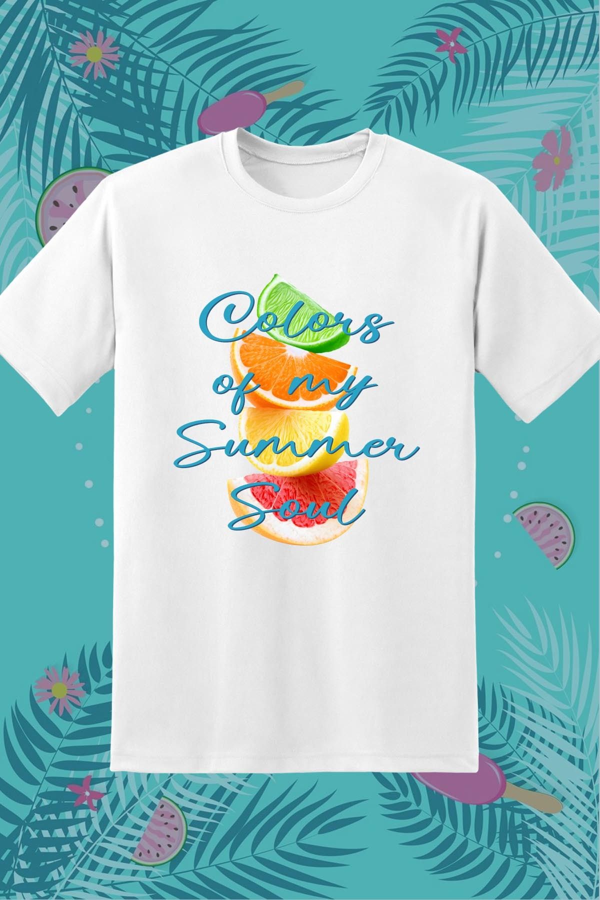 362BASKI Yaz Temalı Colors Of My Summer Soul Baskılı Tshirt